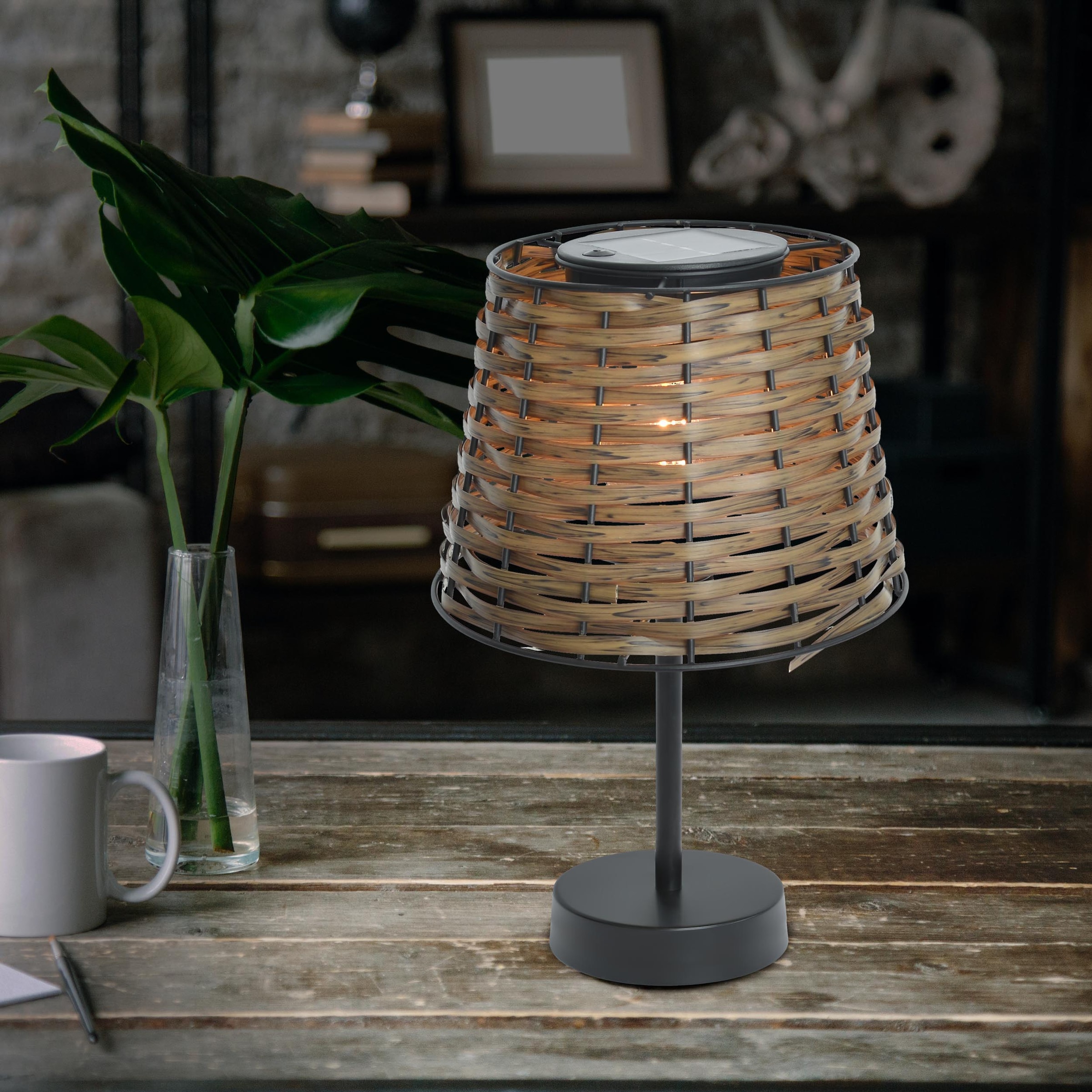 näve Außen-Tischleuchte »Solar-Tisch-Leuchte Rattan braun "RADA"«, Inkl. Dämmerungssensor