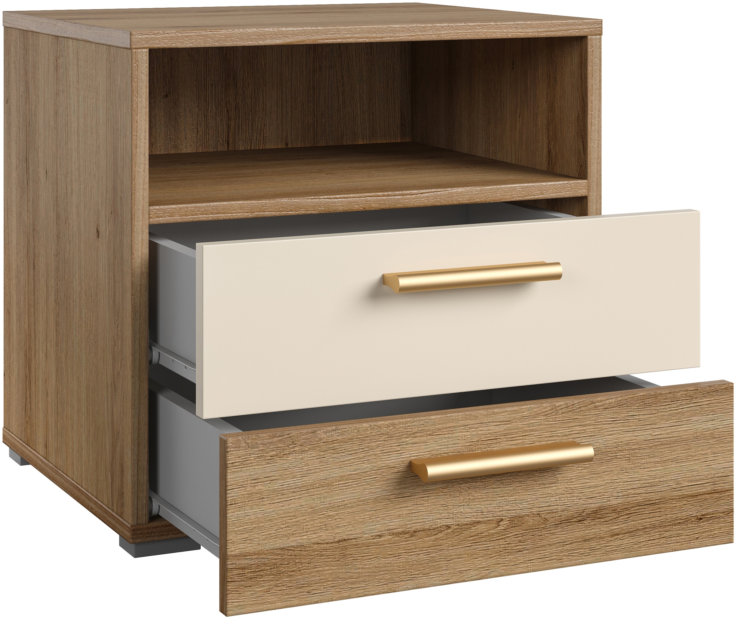 Home affaire Nachtkommode »Bitry, Breite 46 cm, moderner Nachtschrank mit 2 Schubladen«, Nachttisch, viel Stauraum, offene Fach