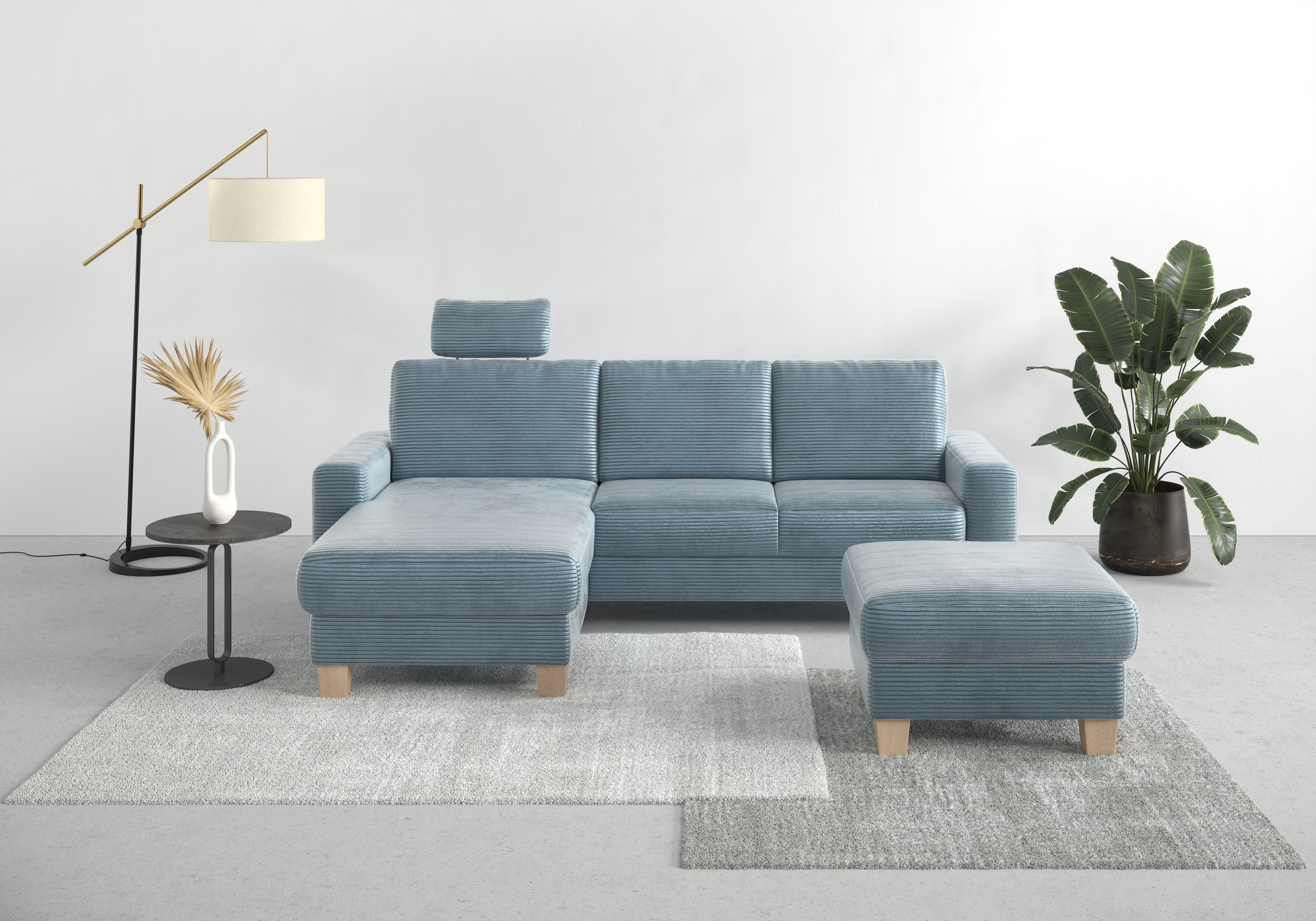 Home affaire Ecksofa »Summer L-Form«, mit Recamiere, mit oder ohne Bettfunktion und Bettkasten, Cord-Bezug