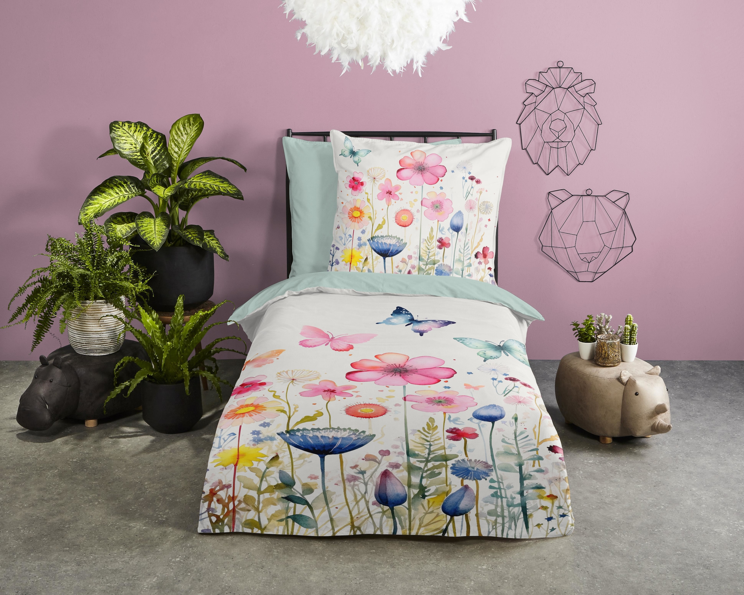 PURE luxury collection Kinderbettwäsche »Kiki«, Mikrofaser, 135x200, 2 Teilig, Wendeoptik, Kind, Mädchen, Blume
