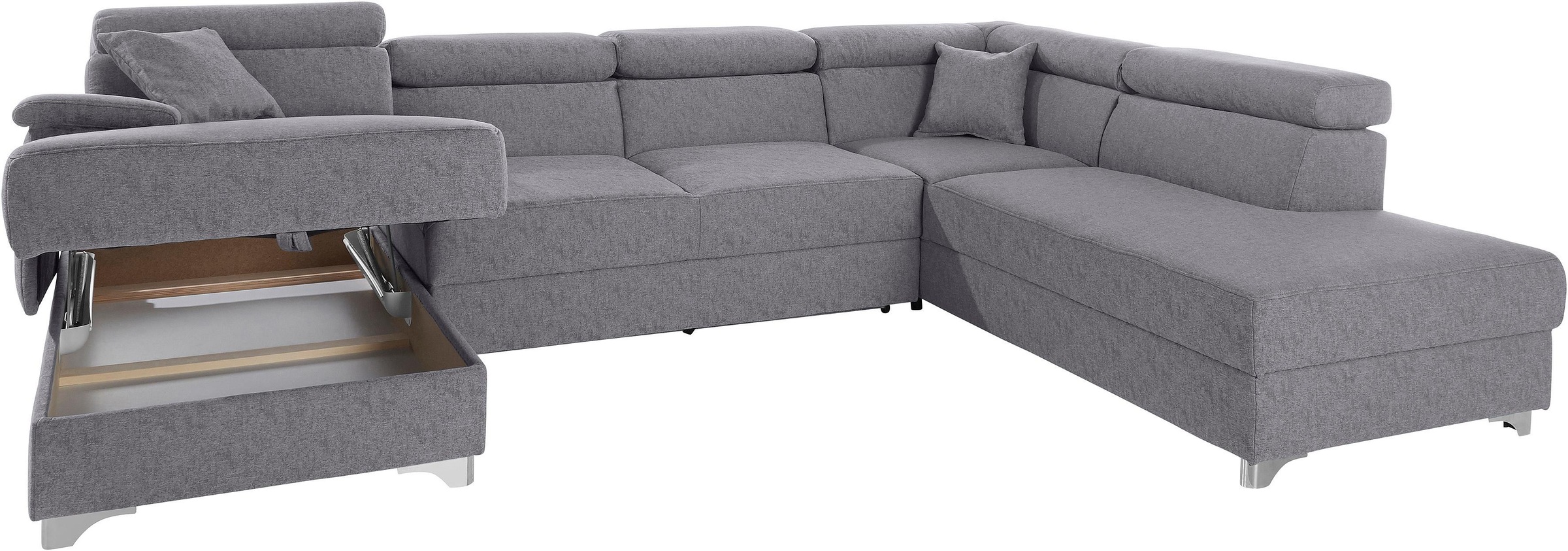 DOMO collection Wohnlandschaft »Mira, inklusive Kopfteilverstellung für mehr Wohlfühlkomfort, U-Form«, wahlweise mit Bettfunktion und Bettkasten, elegant und modern