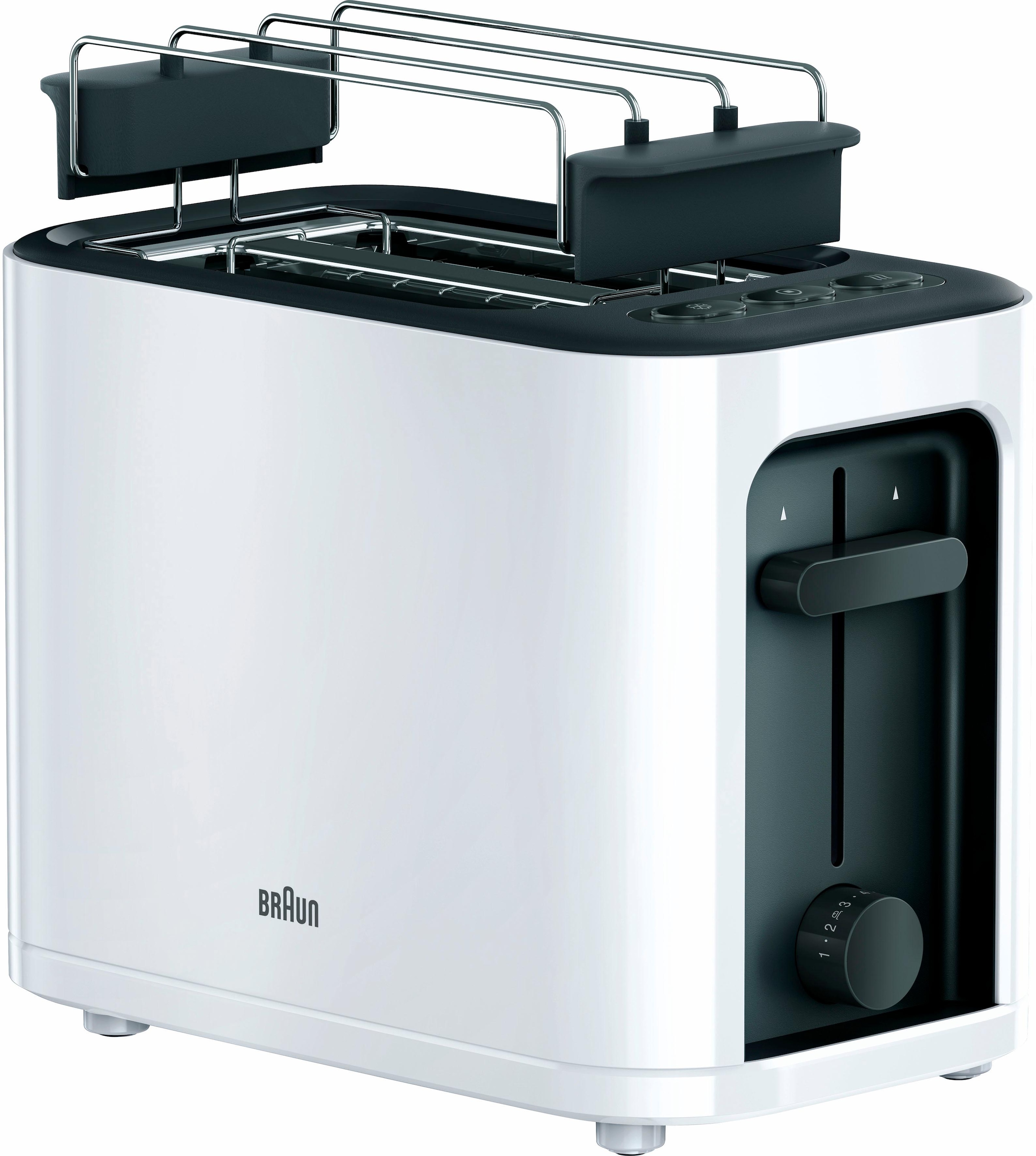 BRAUN Toaster »PurEase HT 3010 WH - 2 Schlitze, 7 Stufen, Auftau- Aufwärmfunktion« 2 kurze Schlitze für 2 Scheiben 1000 W 1.000 W, Kunststoff,...