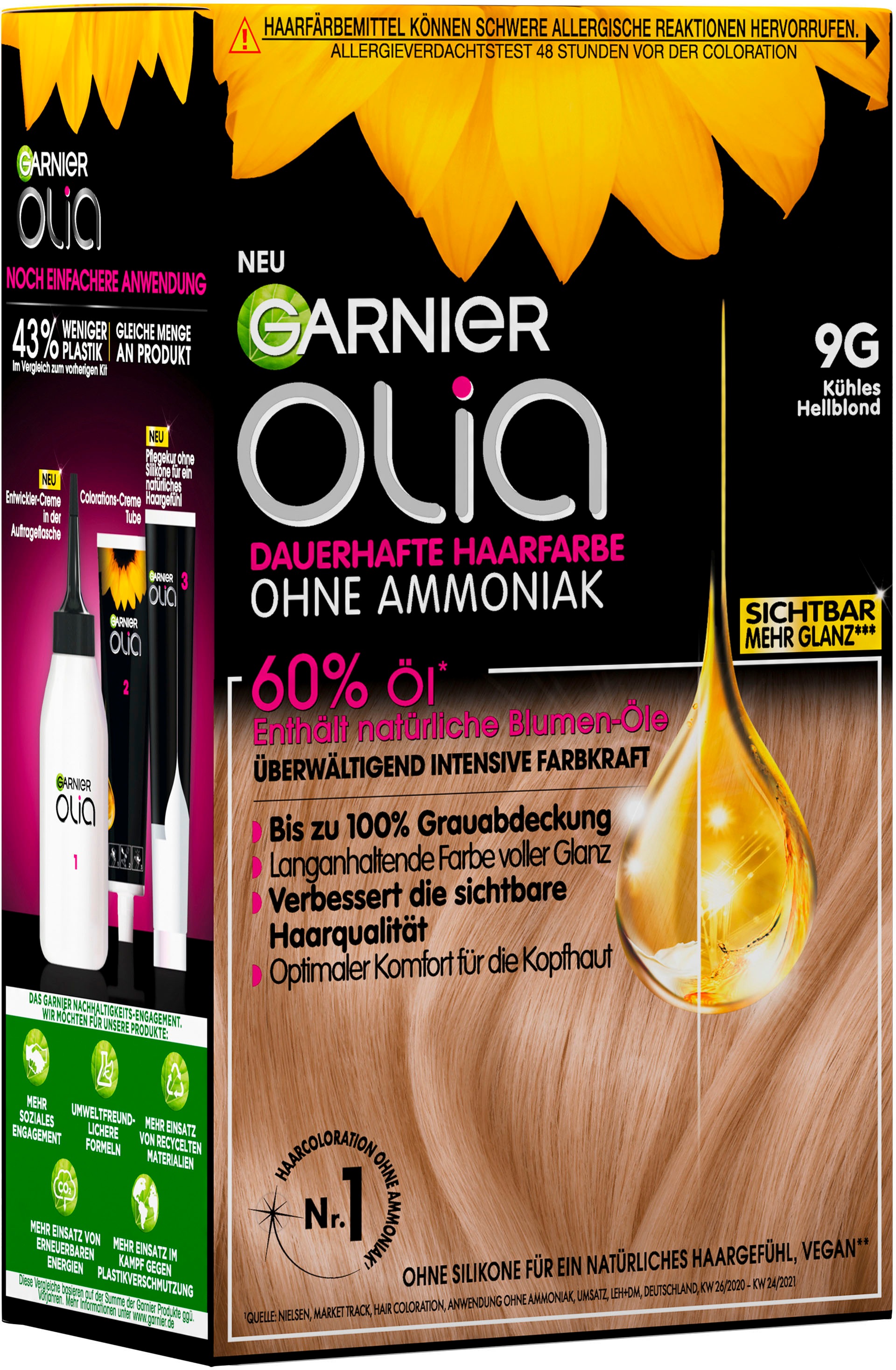 GARNIER Coloration »OLIA DE 9G LIGHT GREIGE«, (Set, 3 tlg.), mit pflegender Formel