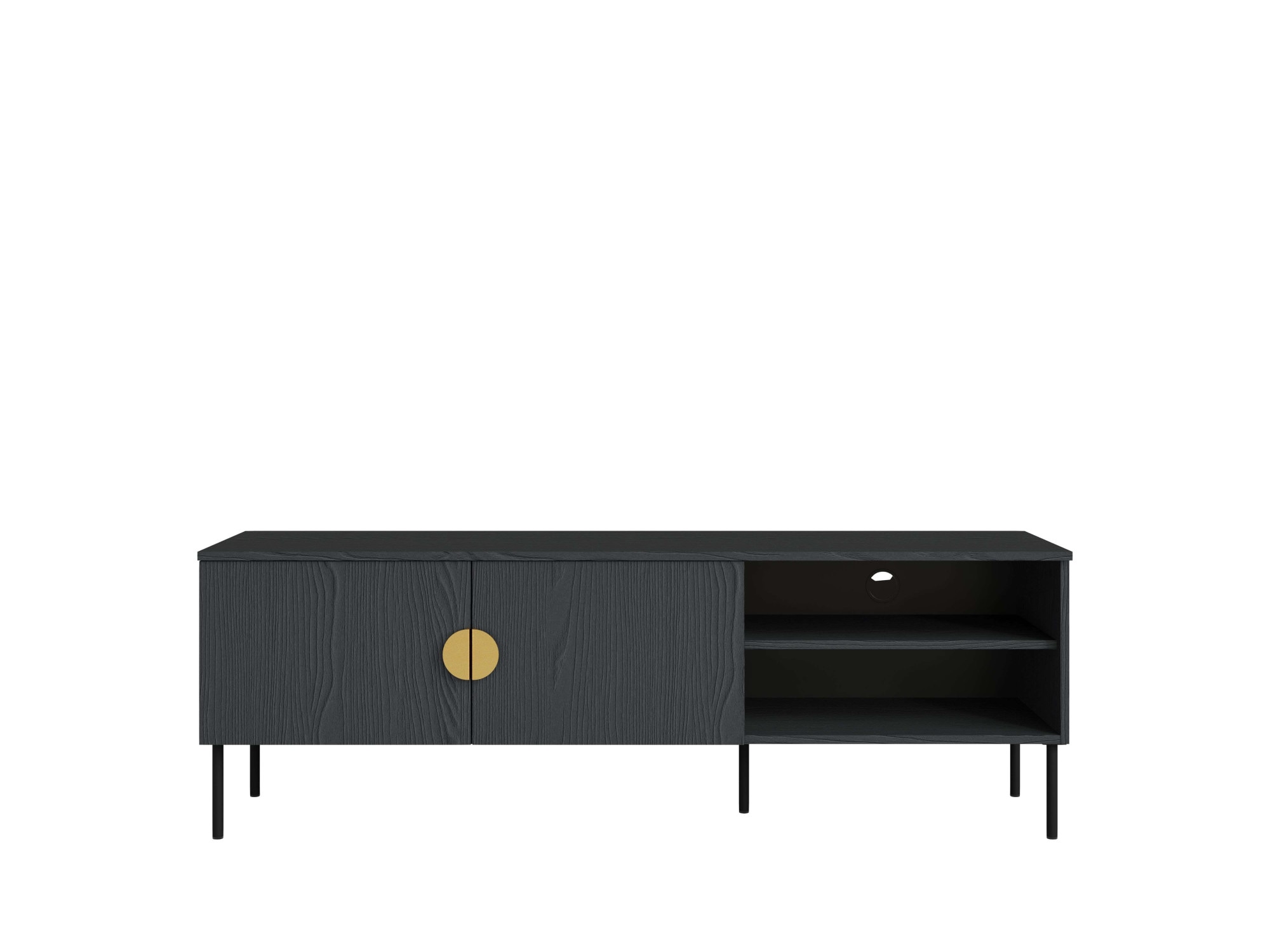 Leonique Lowboard »BELLOT TV-Schrank mit 2 Türen, Maße B/T/H: 160/40/53,6 cm«, (1 St.), schwarze Farbe, mit holzähnlicher Struktur