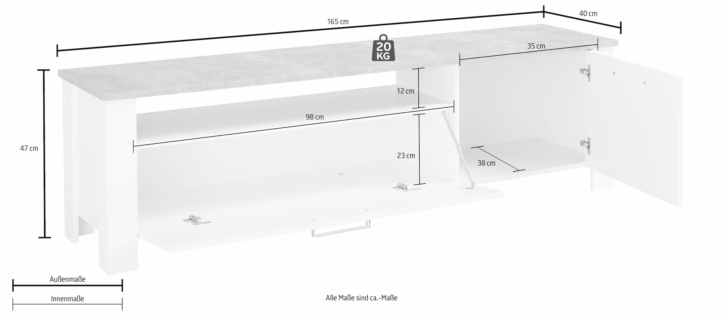 Homexperts Lowboard »Zabona«, Breite 165 cm