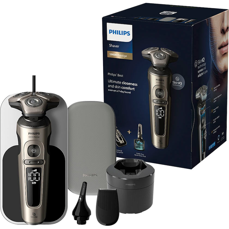PHILIPS Elektrorasierer »Series 9000 Prestige SP9883/36« Reinigungsstation 2 Stk. Aufsätze Etui, mit SkinIQ Technologie champagner Inklusive...