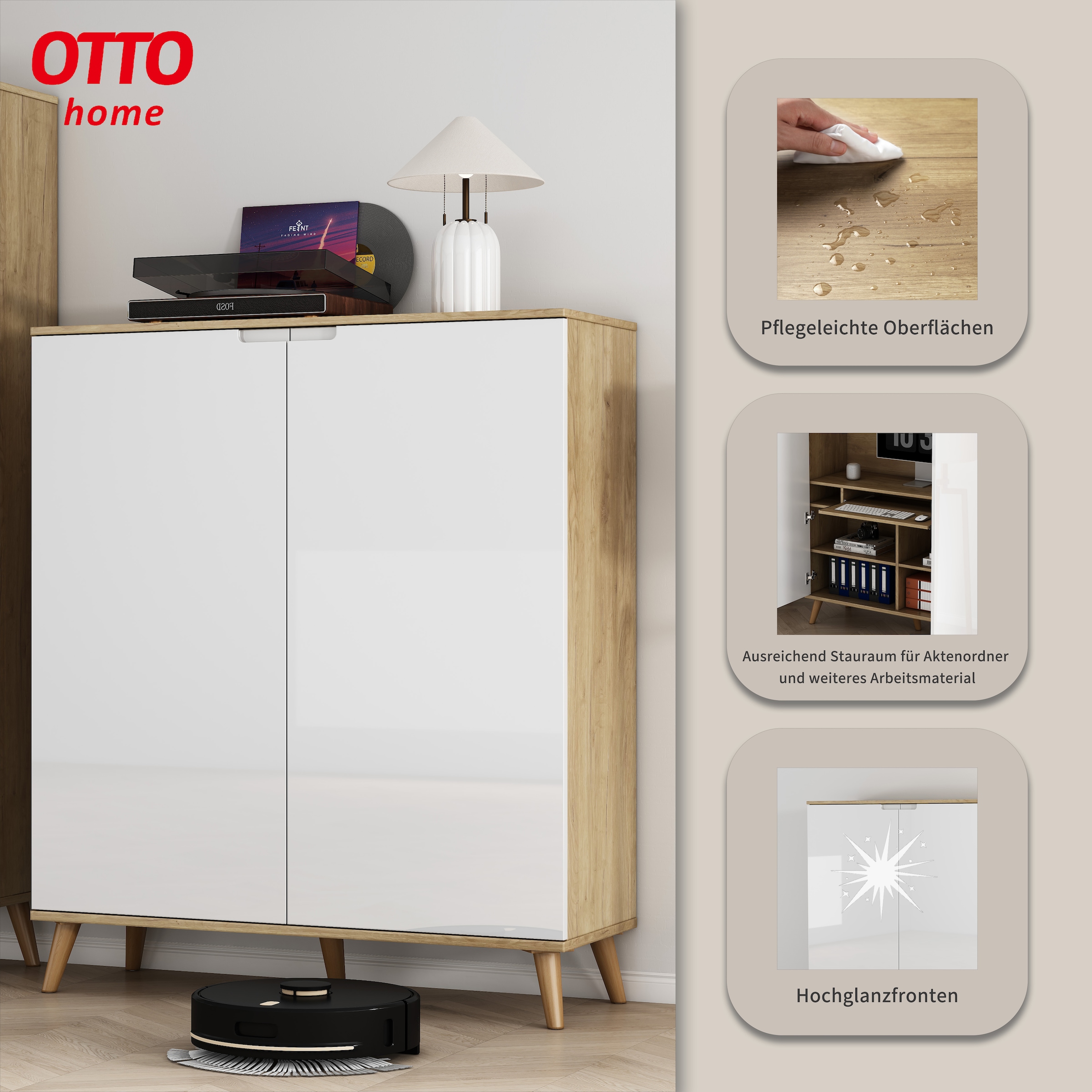 OTTO home PC-Schrank mit Tastaturauszug, (B/T/H): 110/35,7/129 cm