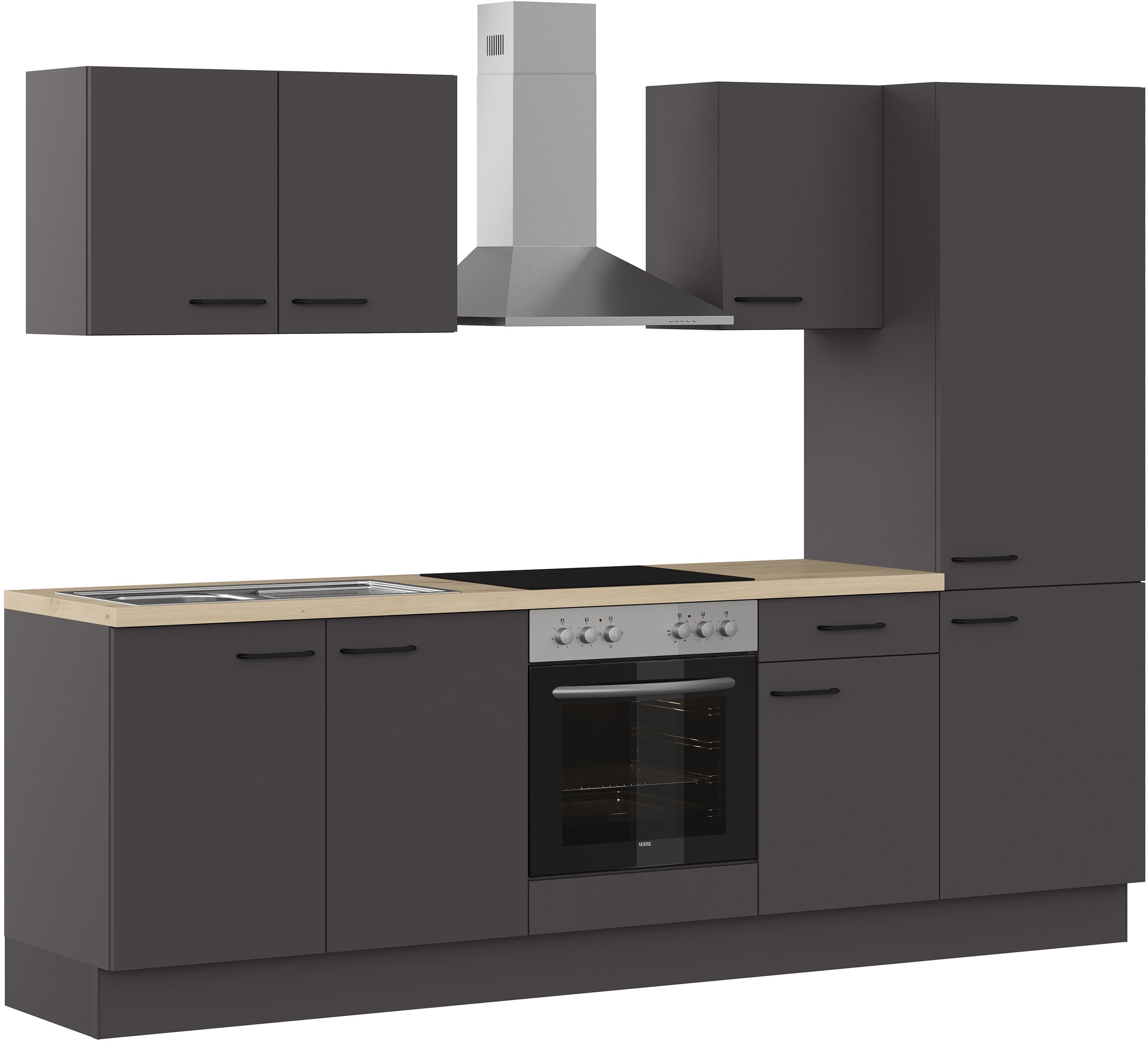 IMPULS KÜCHEN Küchenzeile »"Tirana", Ausrichtung wählbar, Schubkästen mit Soft-Close«, vormontiert, wahlweise mit E-Geräten, mit Vollauszug, Breite 270 cm