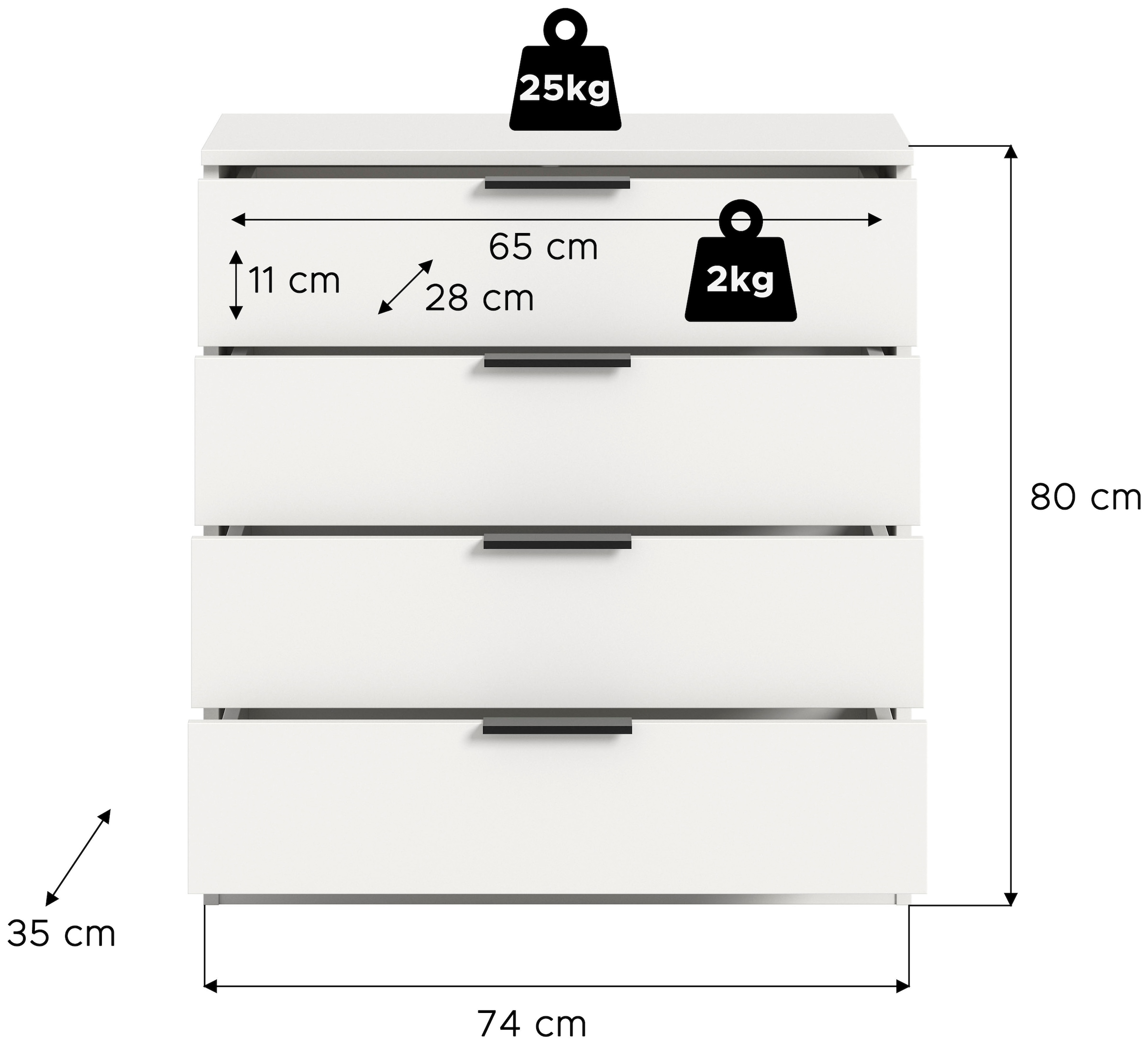 Home affaire Kommode »SKARDE, Breite 74 cm, 4 Schubkästen, viel Stauraum« in verschiedenen Farben und Breiten erhältlich, individuell einsetzbar,  Sideboard, Anrichte, Schubkastenkommode, Schrank,