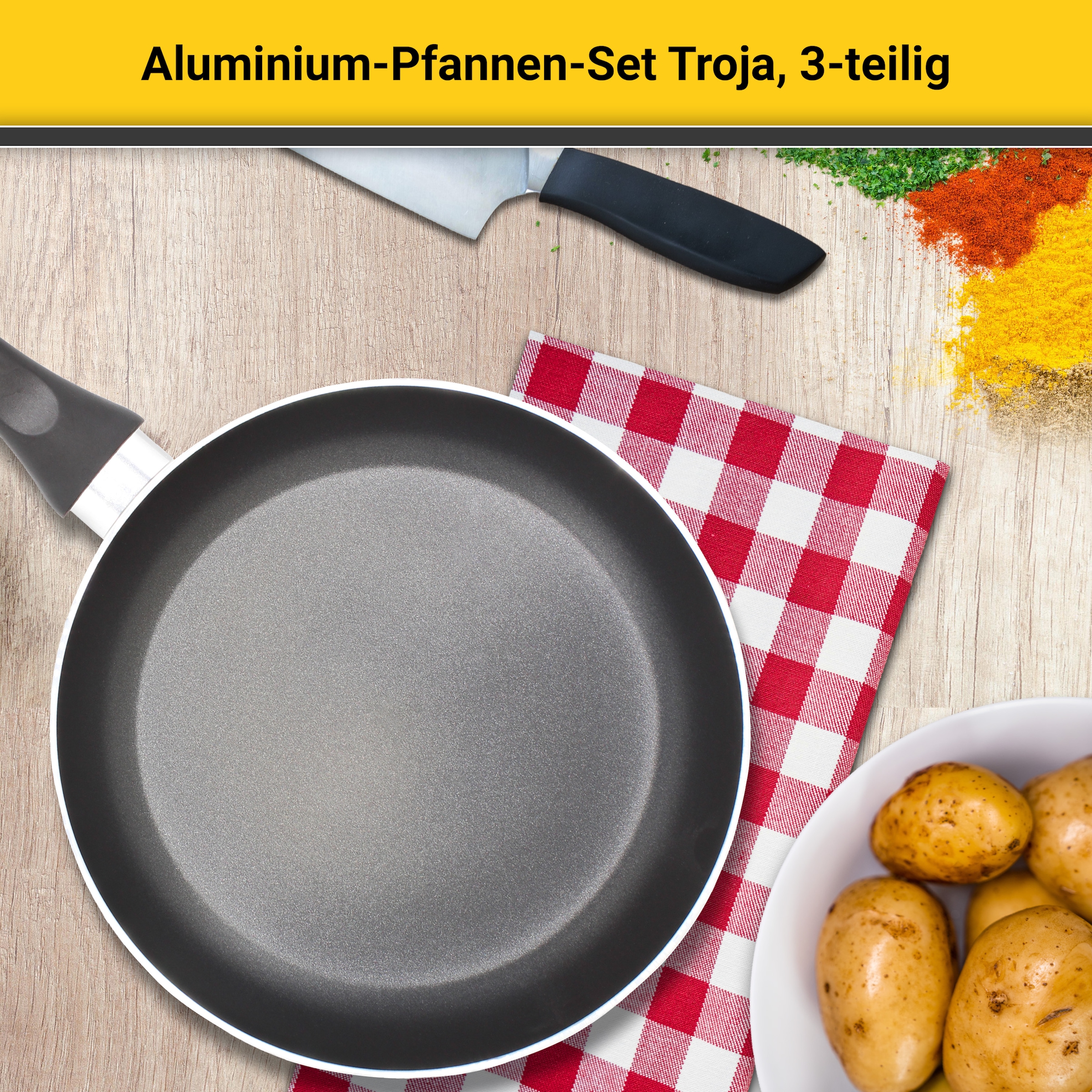 Krüger Pfannen-Set »Troja« Aluminium Set, 3 Stk. tlg. Ø 20/24/28 cm, Induktion