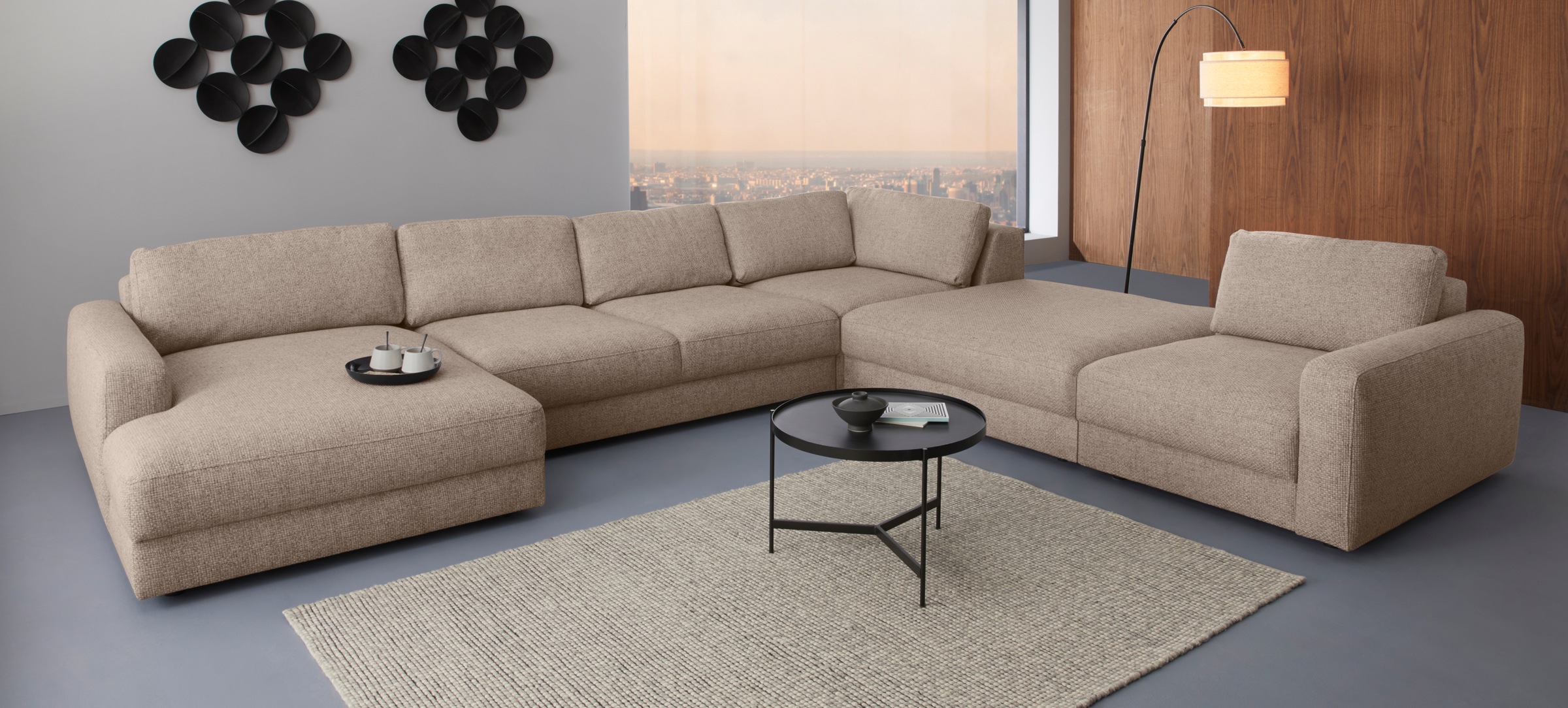Places of Style Wohnlandschaft »Bloomfield, Mega Polsterprogramm, Breite 405cm, viel Platz, U-Form«, mit extra tiefer Sitzfläche, wahlweise mit Sitztiefenverstellung