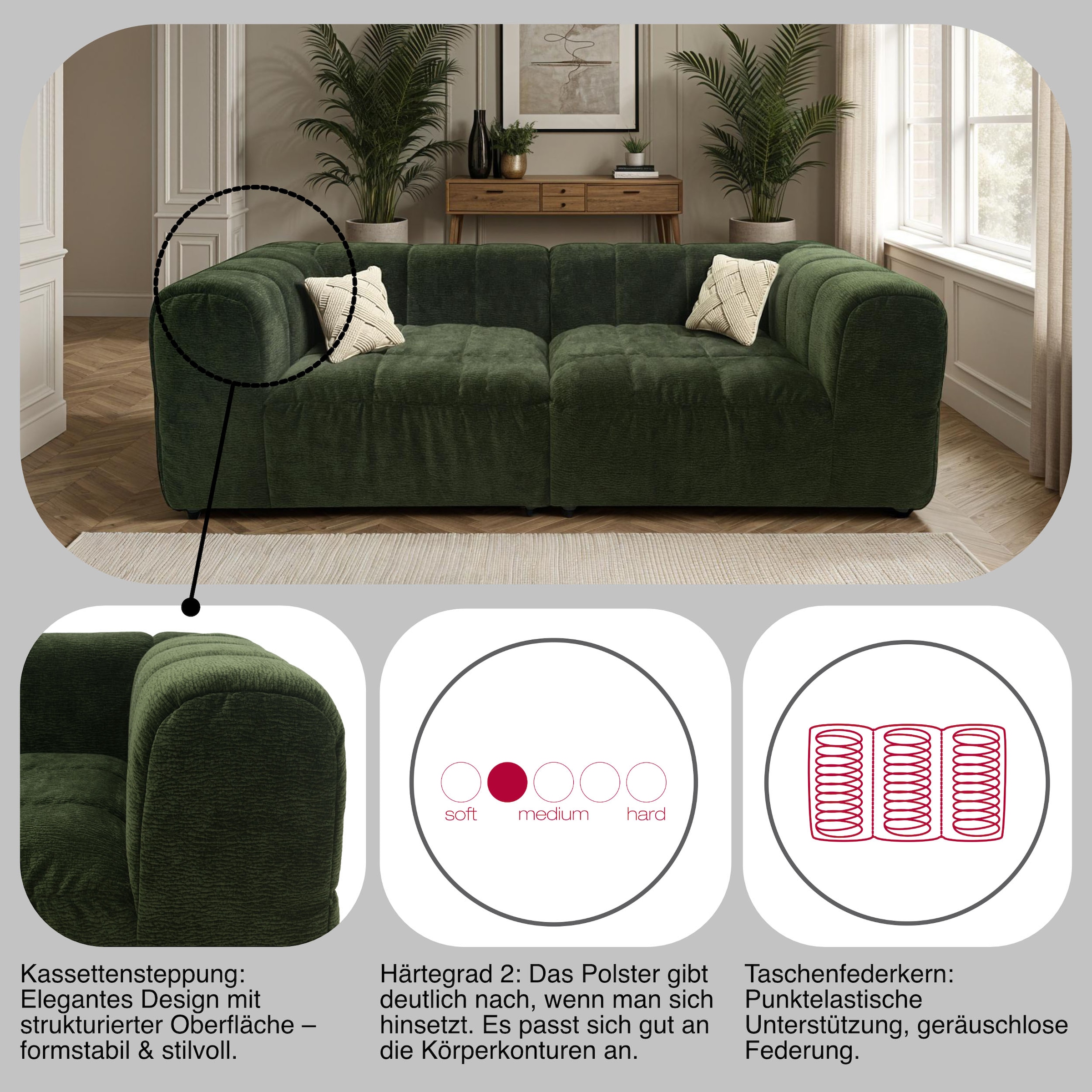 DOMO collection Big-Sofa »Ghent Megasofa in 2 Breiten, modern«, (2 St.), Mit Taschenfederkern und Kassettensteppung