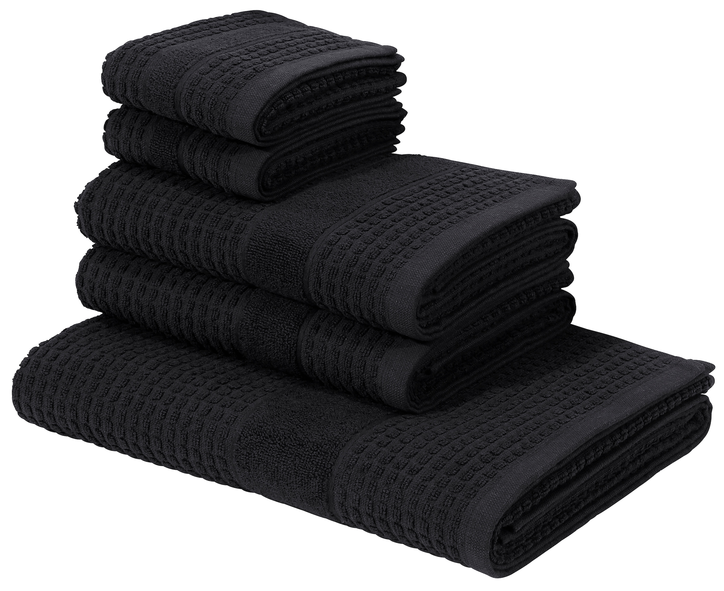 KangaROOS Handtuch Set »Summer, Duschtuch, Handtuch, Gästeücher« Set Frottier einfarbiges Handtuch-Set aus 100% Baumwolle, Hoch-Tief-Effekt schwarz 
