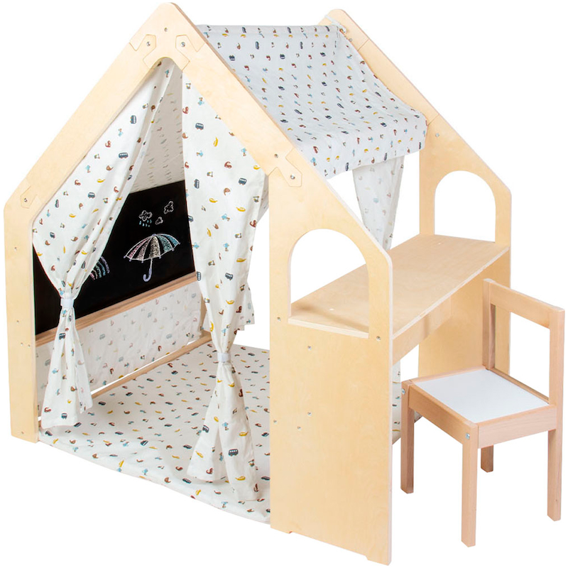 PINOLINO Spielhaus »Thilda, inkl. Stoffdach Dessin "Kleine Flitzer", 3-tlg.« natur/bunt