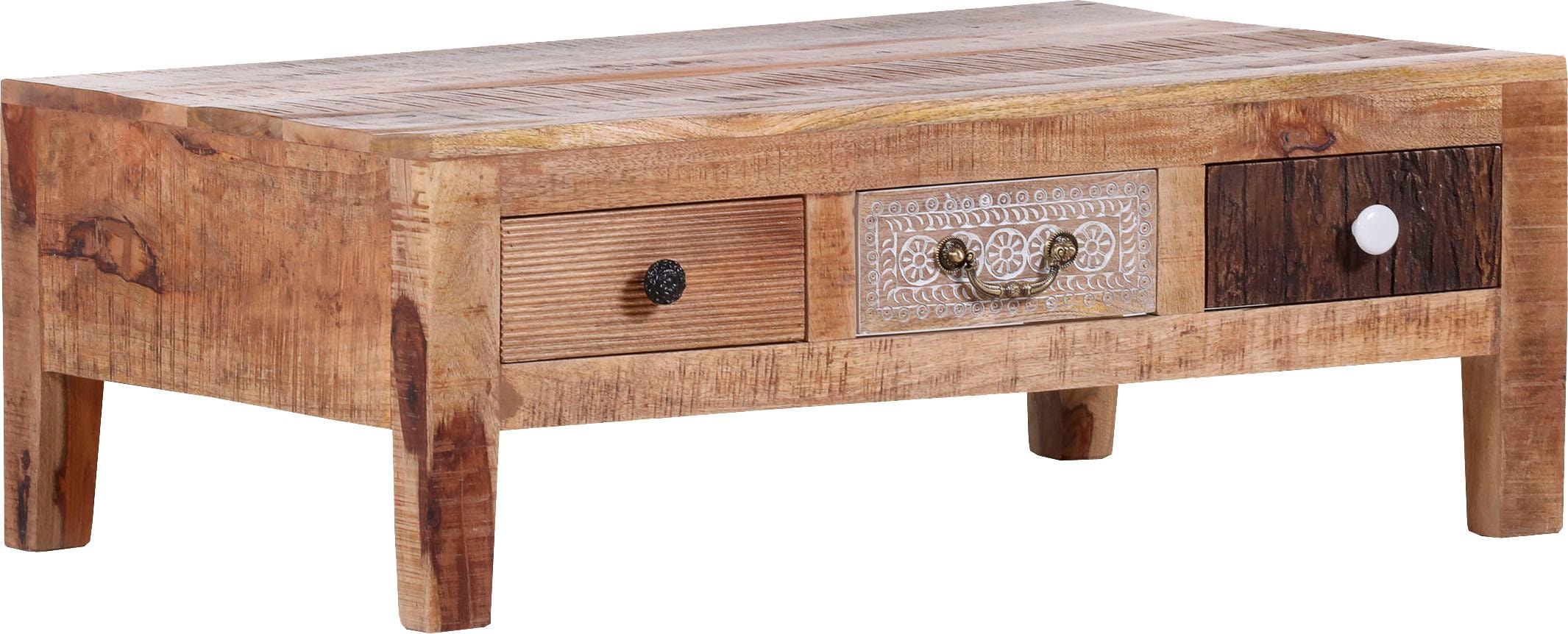 Gutmann Factory Couchtisch »Puno«, massives Altholz Mango mit Schnitzereien, Shabby Chic, Vintage