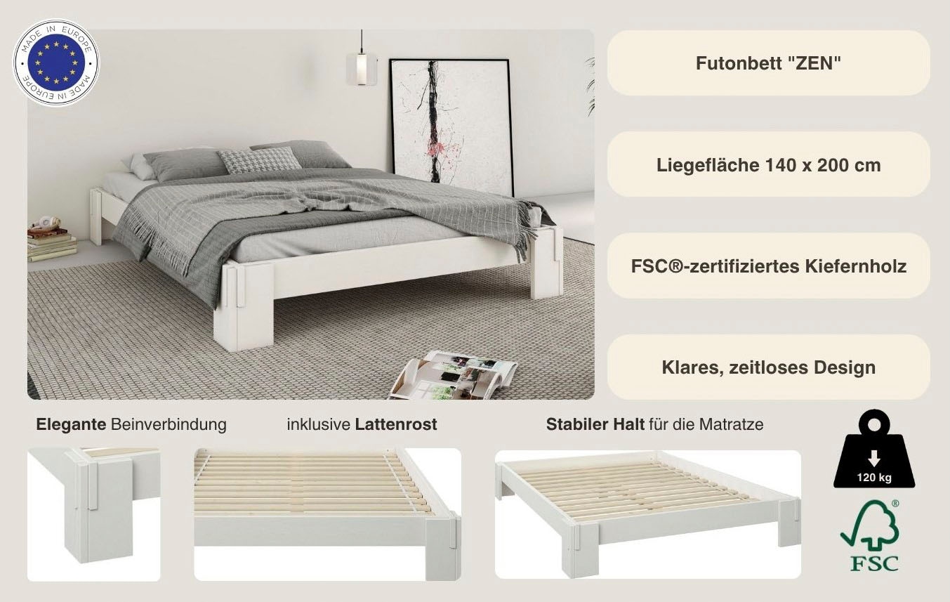 OTTO home Futonbett »"ZEN " zertifiziertes Massivholz (Kiefer)« Massivholzbett, zeitlos elegant