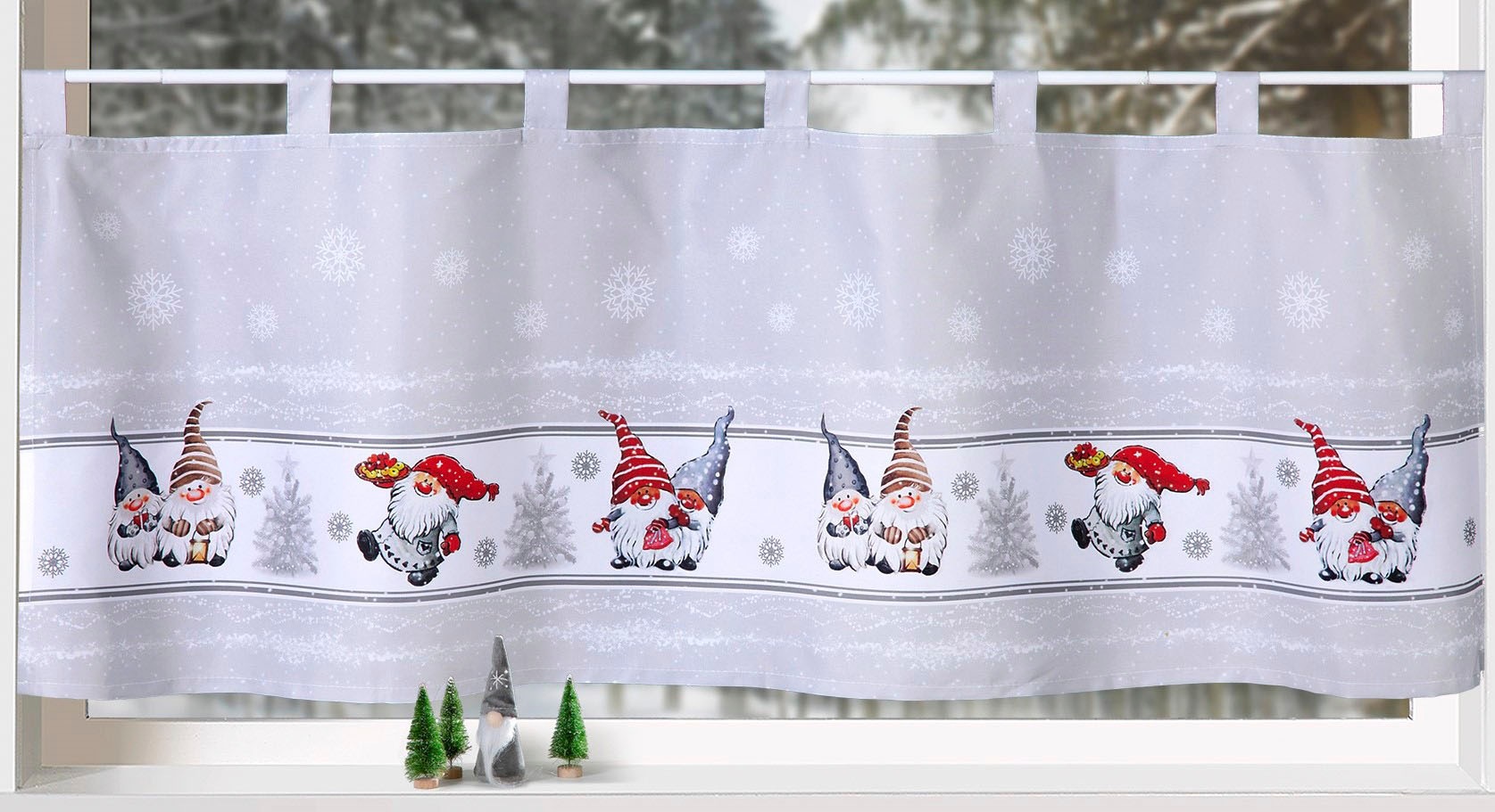 Weckbrodt Scheibengardine »Wichtel im Schnee«, (1 St.), Bistro, Microsatin, günstig online kaufen