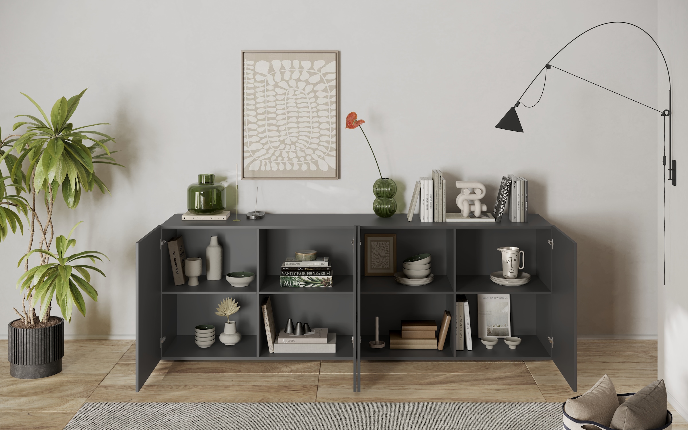 INOSIGN Sideboard »Snake Breite 241 cm, moderne Kommode mit 4 Türen«, Anrichte mit viel Stauraum, Front mit besonderem Siebdruck