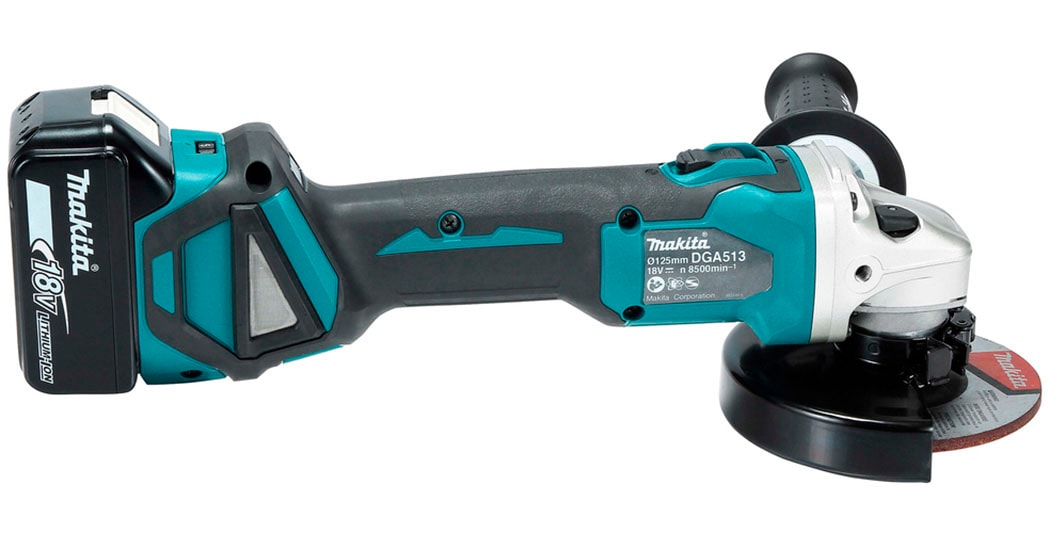 Makita Akku-Winkelschleifer »DGA513RTJ«, (Set), inkl. Akku, Ladegerät, Aufbewahrungskoffer und weiterem Zubehör