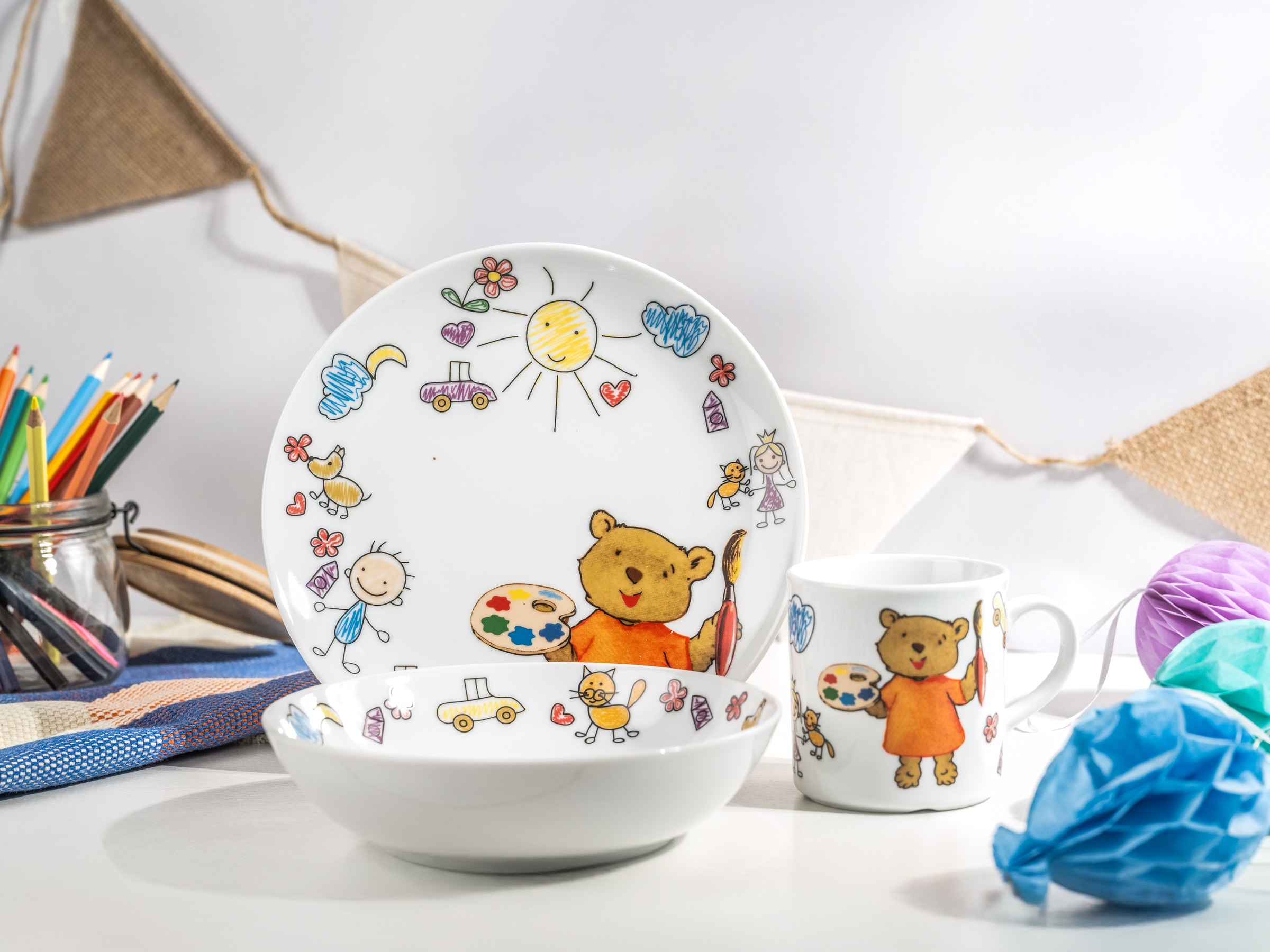 CreaTable Kindergeschirr-Set »Teddy«, (Set, 3 tlg., 1 Kinderteller, 1 Kinde günstig online kaufen