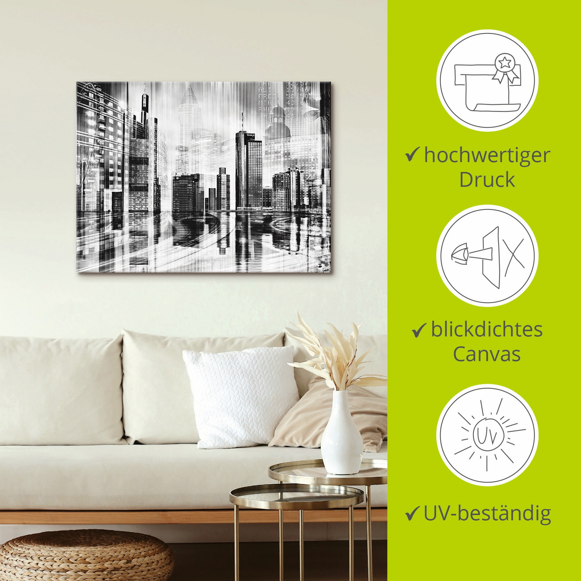 Artland Wandbild »Frankfurt Skyline Collage 01«, Deutschland, (1 St.), als Leinwandbild, Wandaufkleber in verschied. Größen