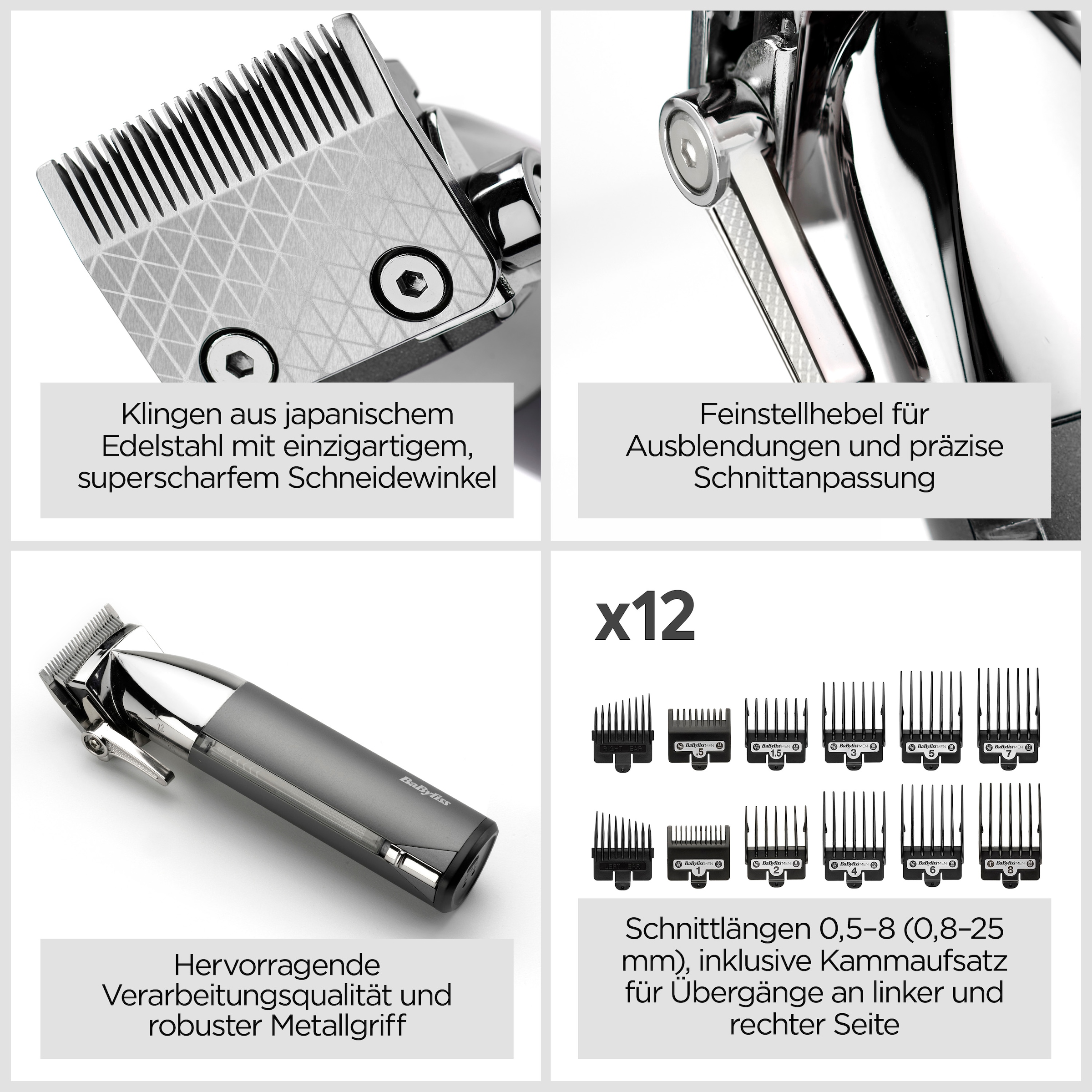 BaByliss Haarschneider »BaByliss Super X-Metal Haarschneider professionell, E996E« 4 Aufsätze Haarschneidemaschinen Set mit 10 Aufsätzen und 50 Schnittlängen