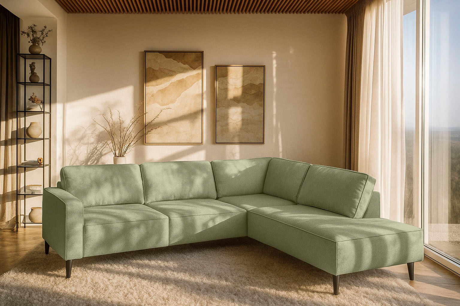 Places of Style Ecksofa »Fumone, Lederoptik oder Soft-Touch Chenille«, Brei günstig online kaufen