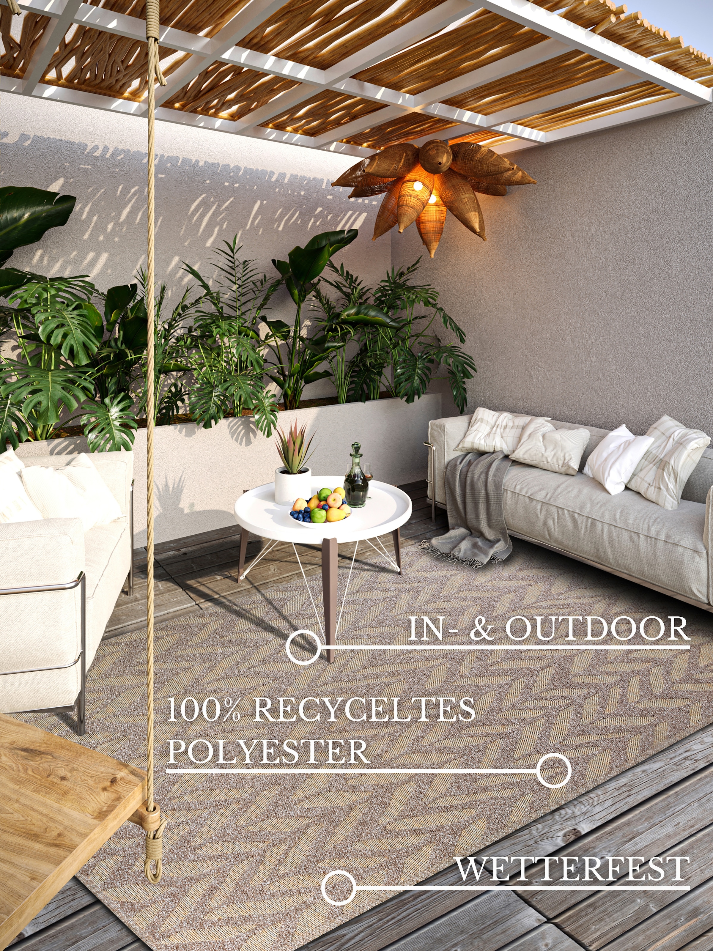 Villeroy & Boch Outdoorteppich »Georgette«, rechteckig, 4 mm Höhe, In-& Outdoor, Flachgewebe, wetterfest, Terrasse, Balkon, modern, Trend