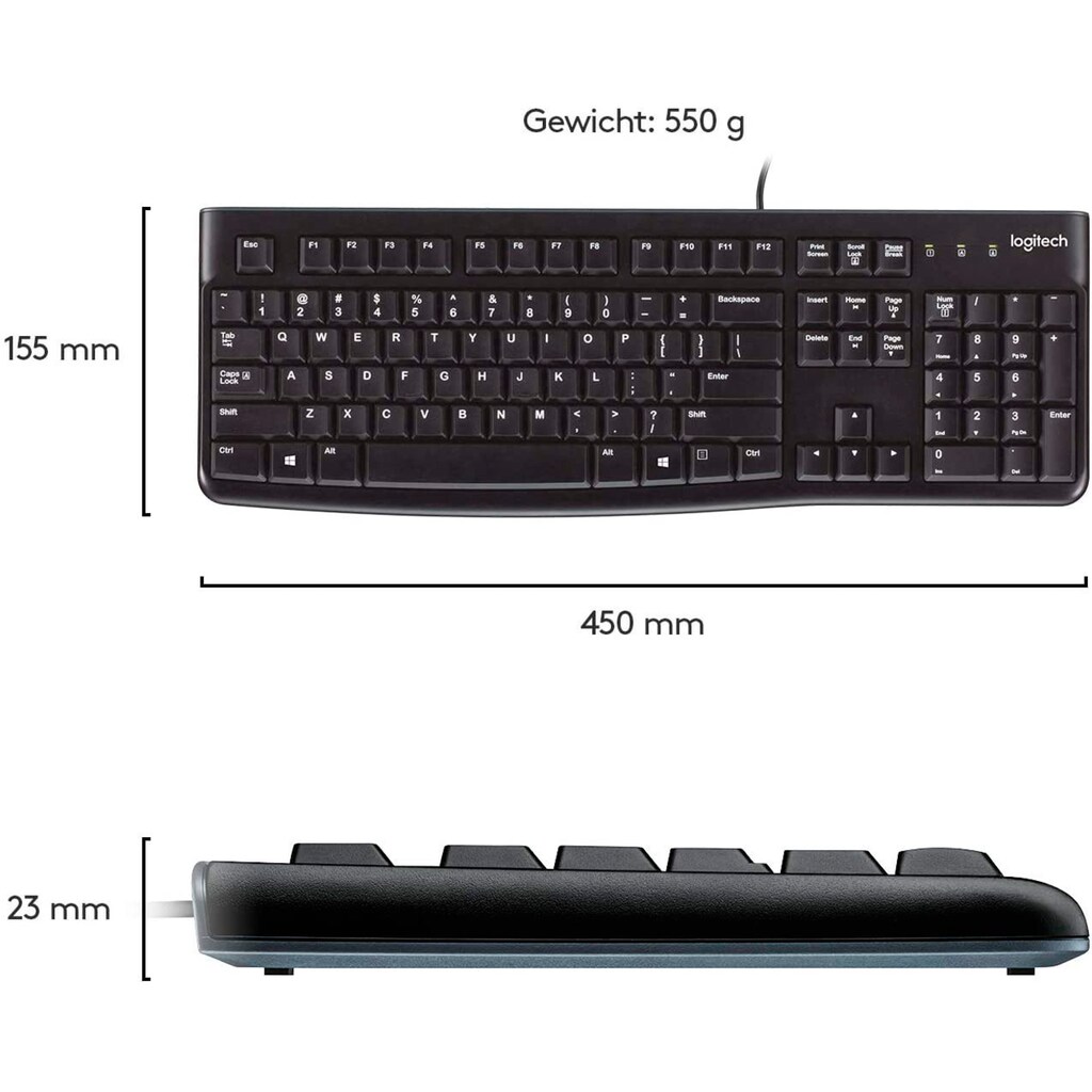 Logitech PC-Tastatur »Keyboard K120 - DE-Layout«, (Ziffernblock)