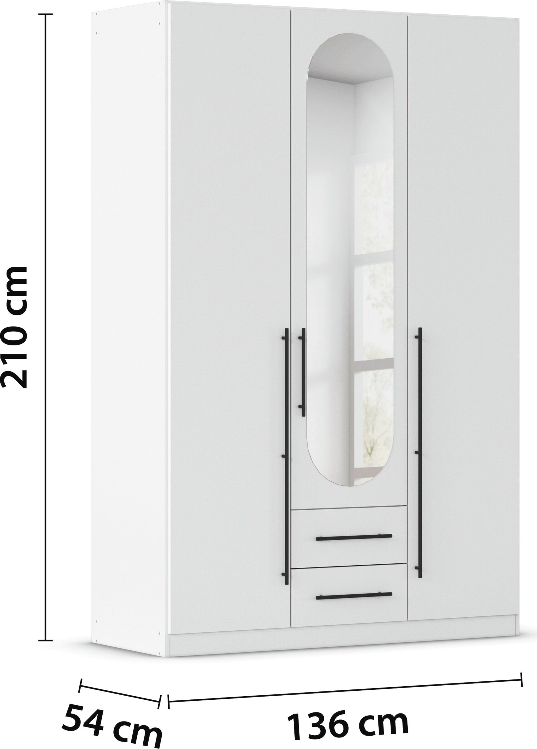 OTTO home Kleiderschrank »Schlafzimmer Schrank Garderobe RONDO Breiten 136/181/226/271 cm« 3 verschiedene Ausstattungen BASIC/CLASSIC/PREMIUM (inkl. SOFT-CLOSE),  elegante ovale Spiegelelemente Metallgriffe in Schwarz MADE IN GERMANY