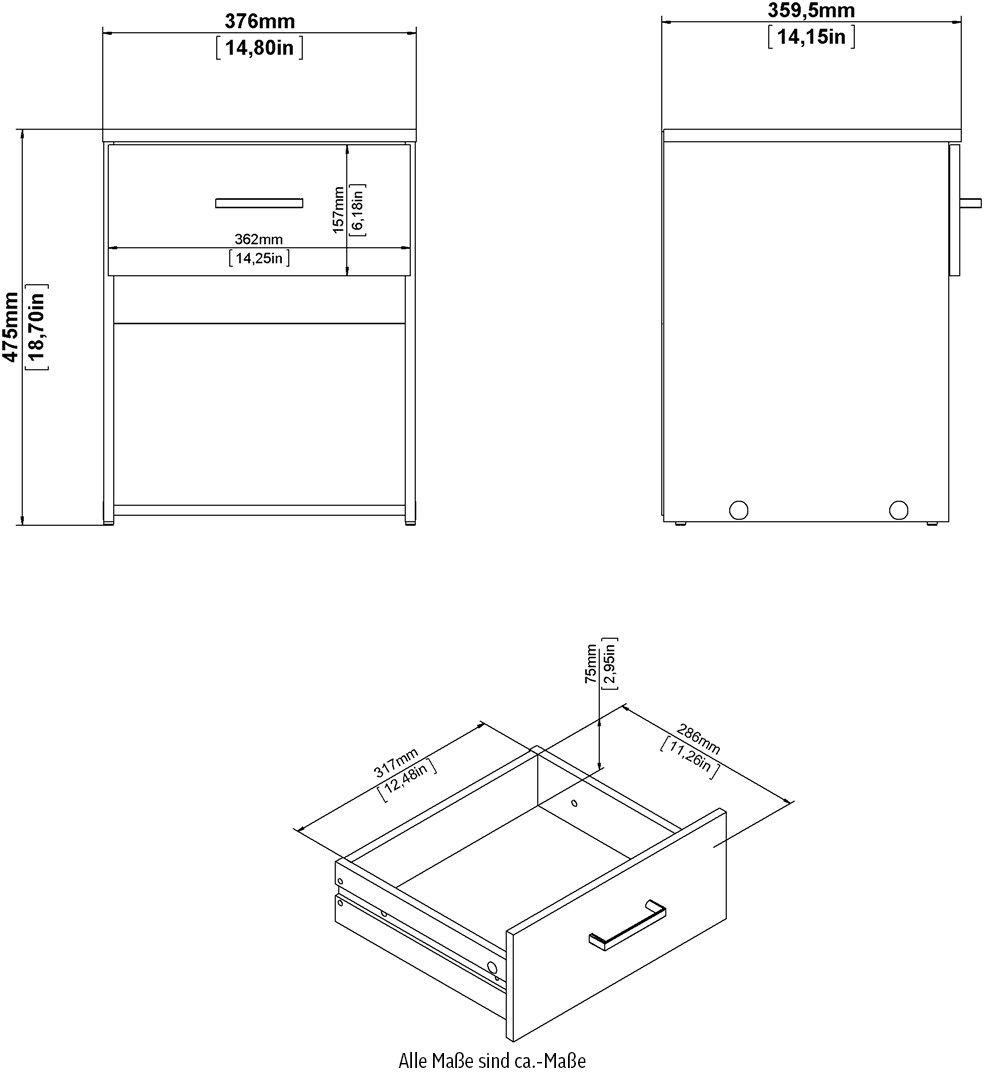 INOSIGN Nachtkommode »Spce«, Mit grauem Stangengriff, einfache Selbstmontage, für Schlafzimmer