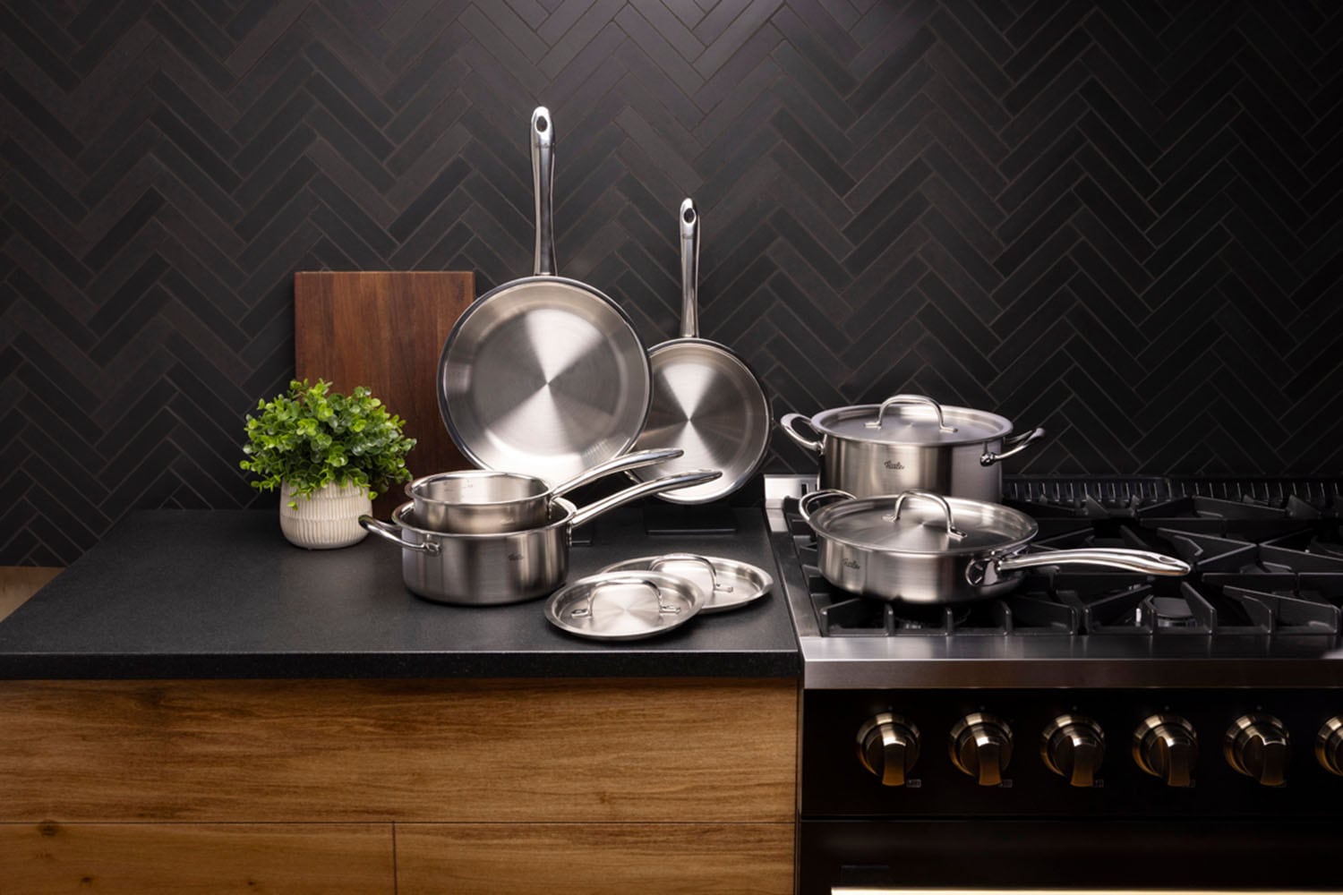Fissler Topf-Set »Fissler M5 Pro-Ply®, Edelstahl-Topfset (10-teilig)« Set, 10-teilig: 2 Bratpfannen, Kochtopf, Sauteuse und Stielkasserollen, 10 tlg. Edelstahl 18/10