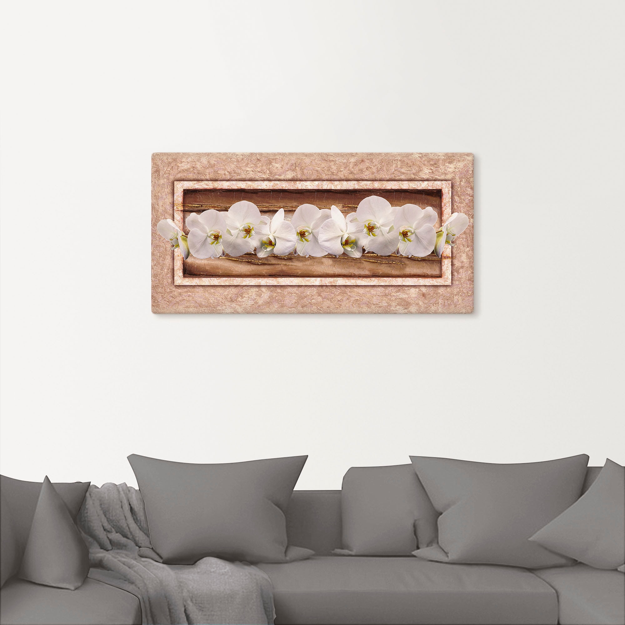 Artland Leinwandbild »Weiße Orchideen braun gold«, Blumen, (1 St.), auf Kei günstig online kaufen