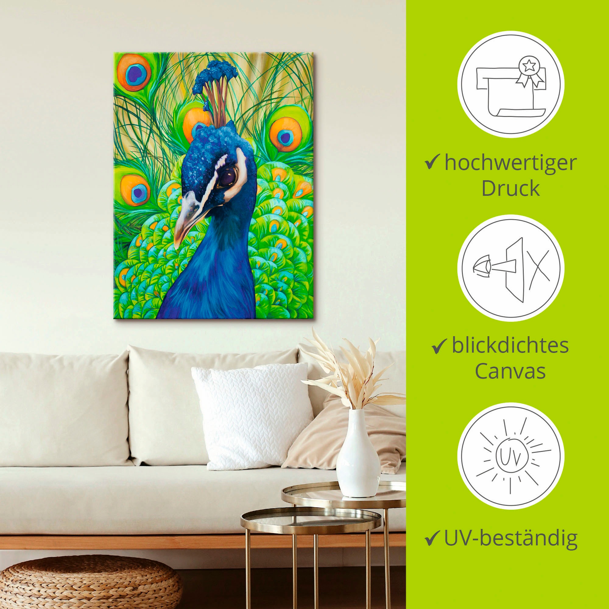 Artland Wandbild »Pfau«, Vögel, (1 St.), als Leinwandbild, Poster in verschied. Größen