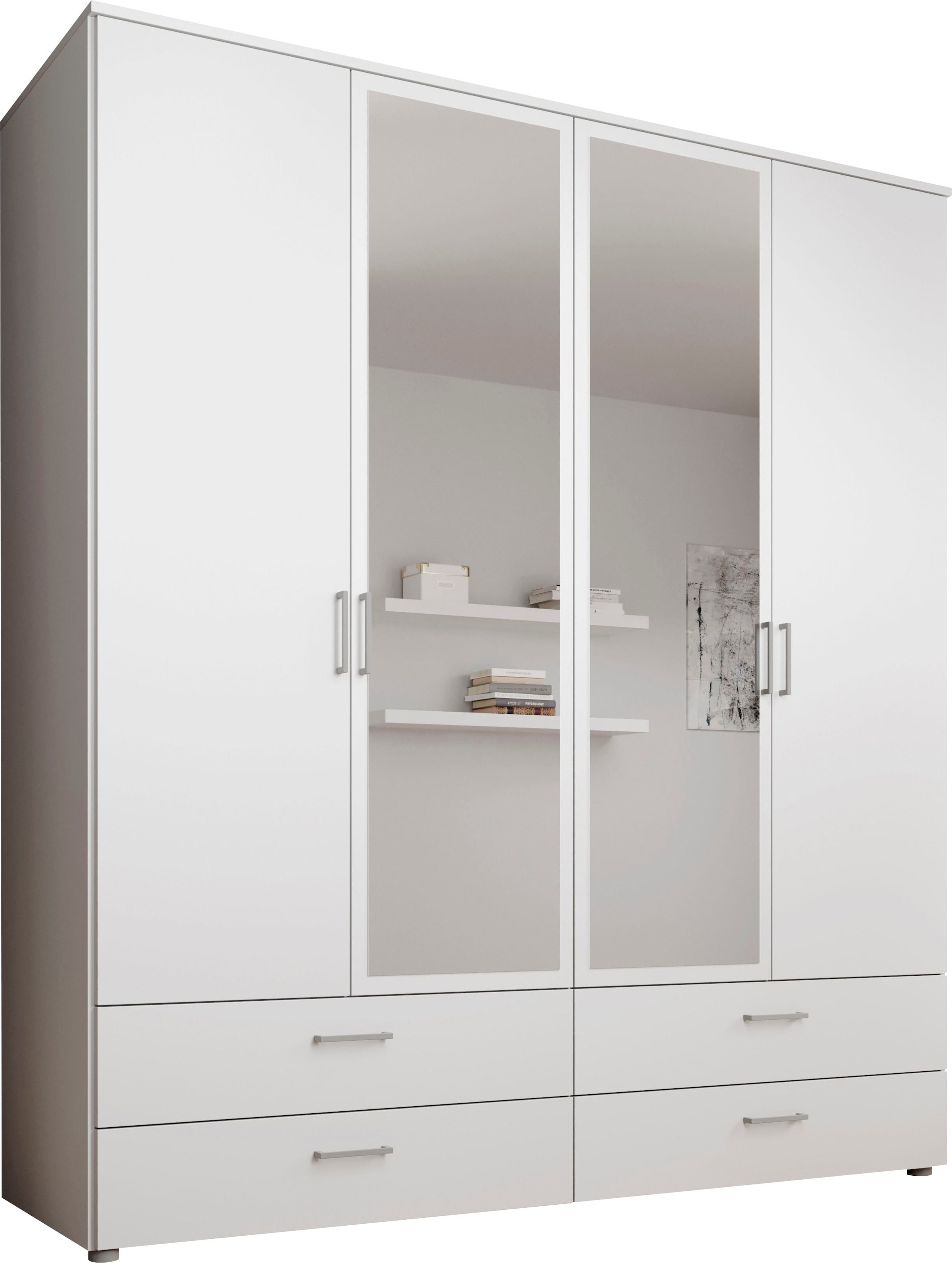 Schlafkontor Drehtürenschrank »Spazio«, weiß, Schlafzimmerschrank mit Spiegel