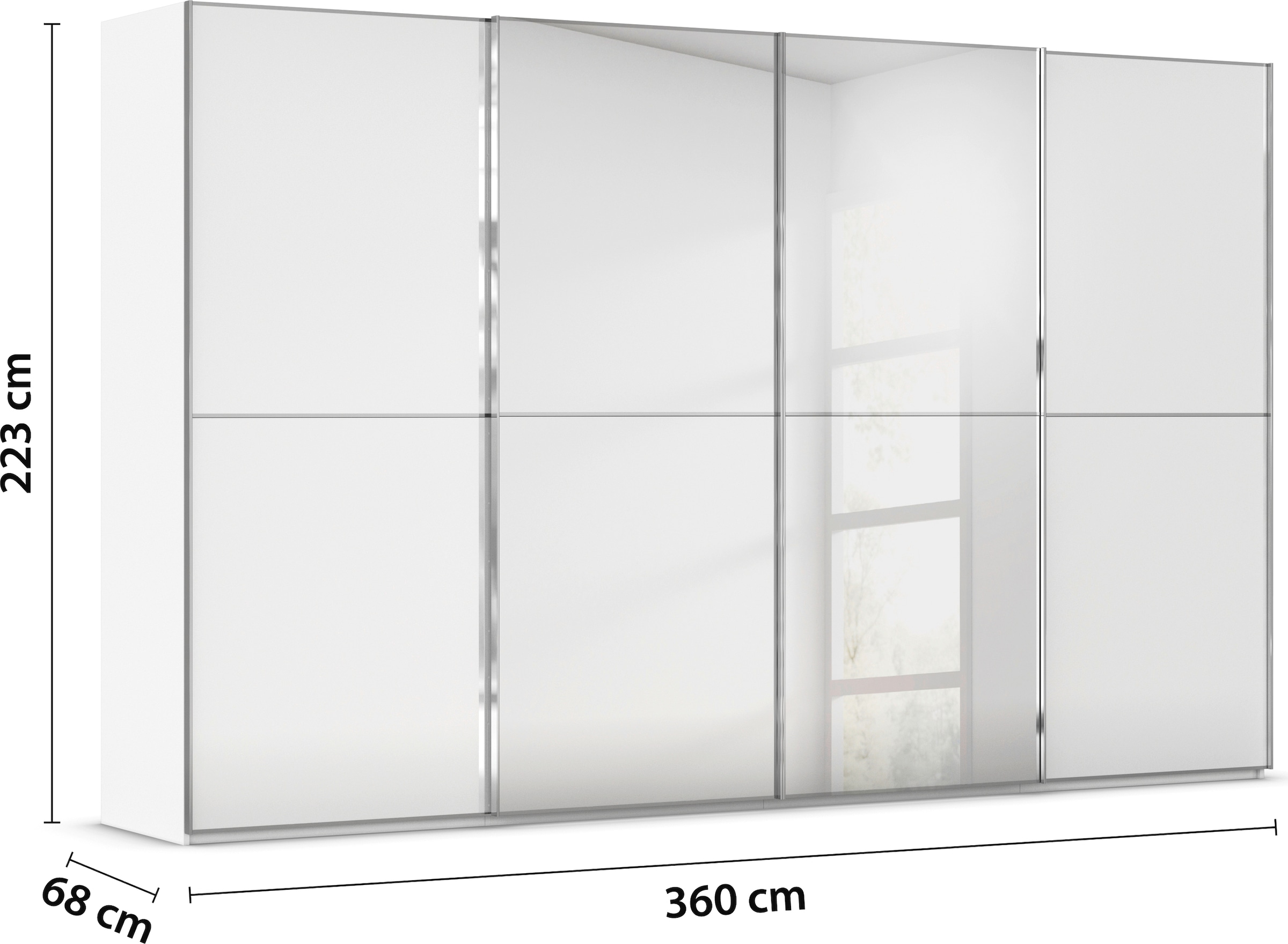 rauch Schwebetürenschrank »Kleiderschrank Schrank Garderobe Schlafzimmerschrank SCALE-DUO«, edle zweigeteilte Türen Spiegel/Glas-Mix 3 Zierleisten MADE IN GERMANY