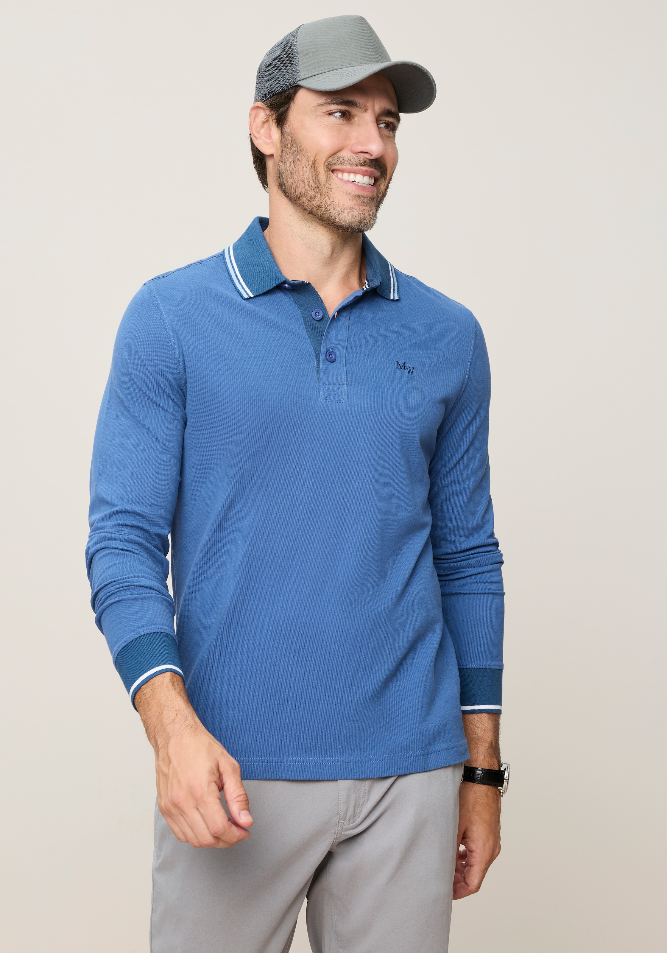 Man's World Poloshirt normale Passform, mit Langarm, klassischer Casual-Look