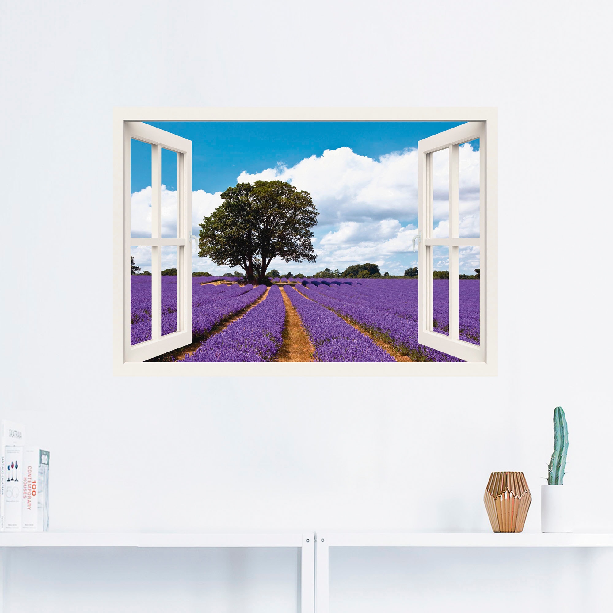 Artland Wandfolie »Fensterblick Lavendelfeld im Sommer«, Fensterblick, (1 St.), selbstklebend