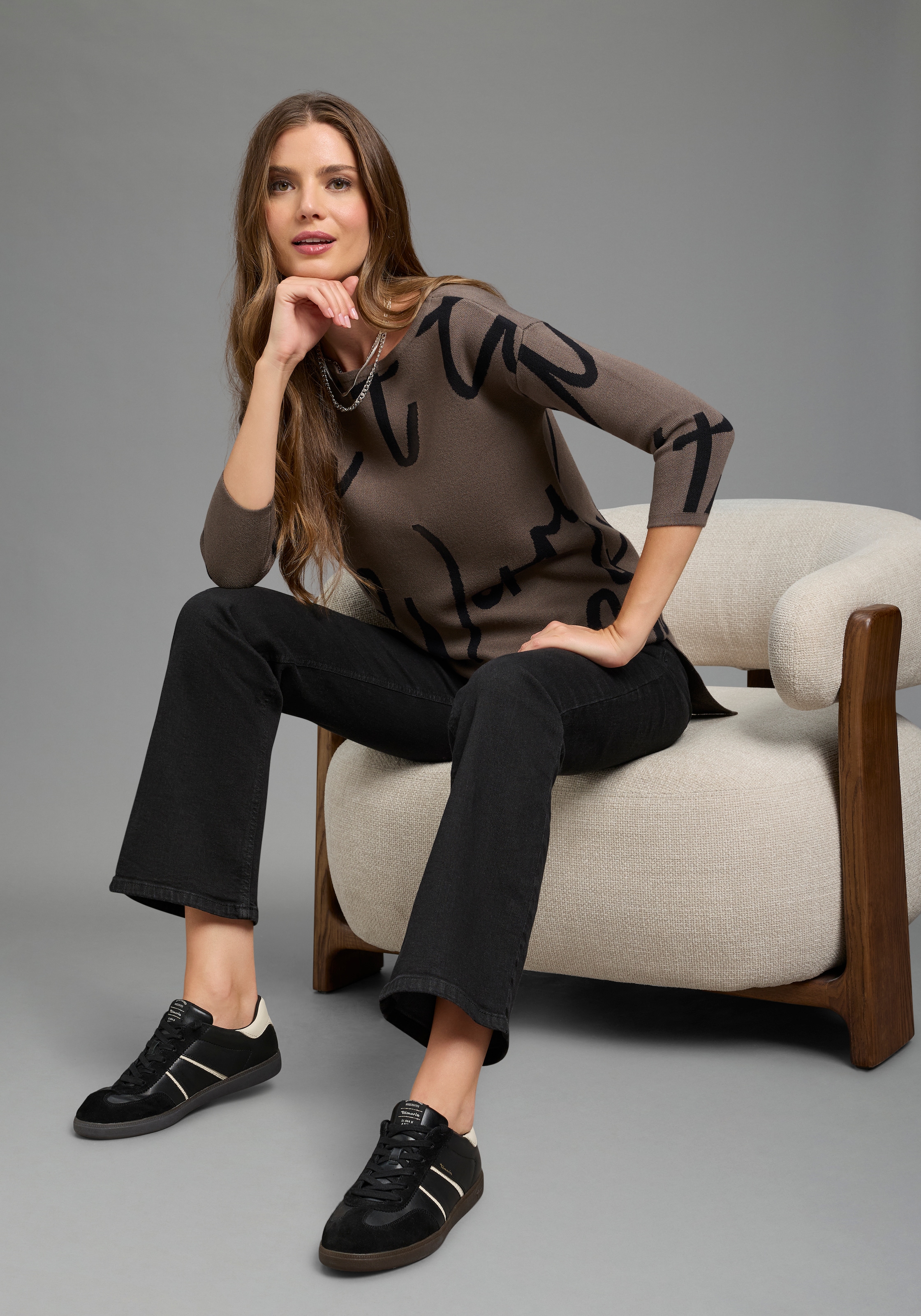 Laura Scott Jacquardpullover Strickpullover mit femininem Lettering