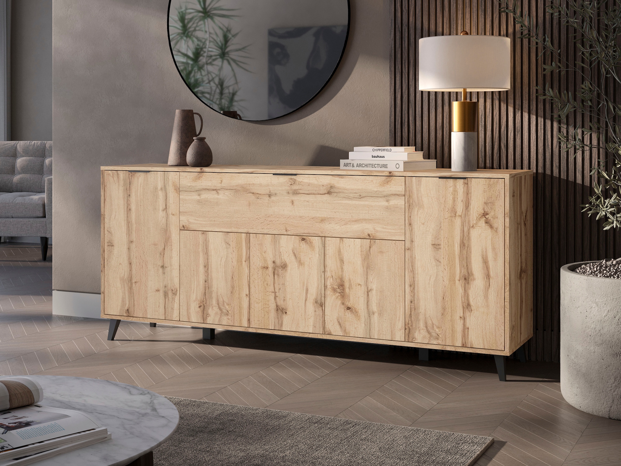 OTTO home Sideboard »Oslo, B/H/T: 180/76/39,5 cm« Push-to-open-Funktion, schwarze Metallgriffe, viel Stauraum