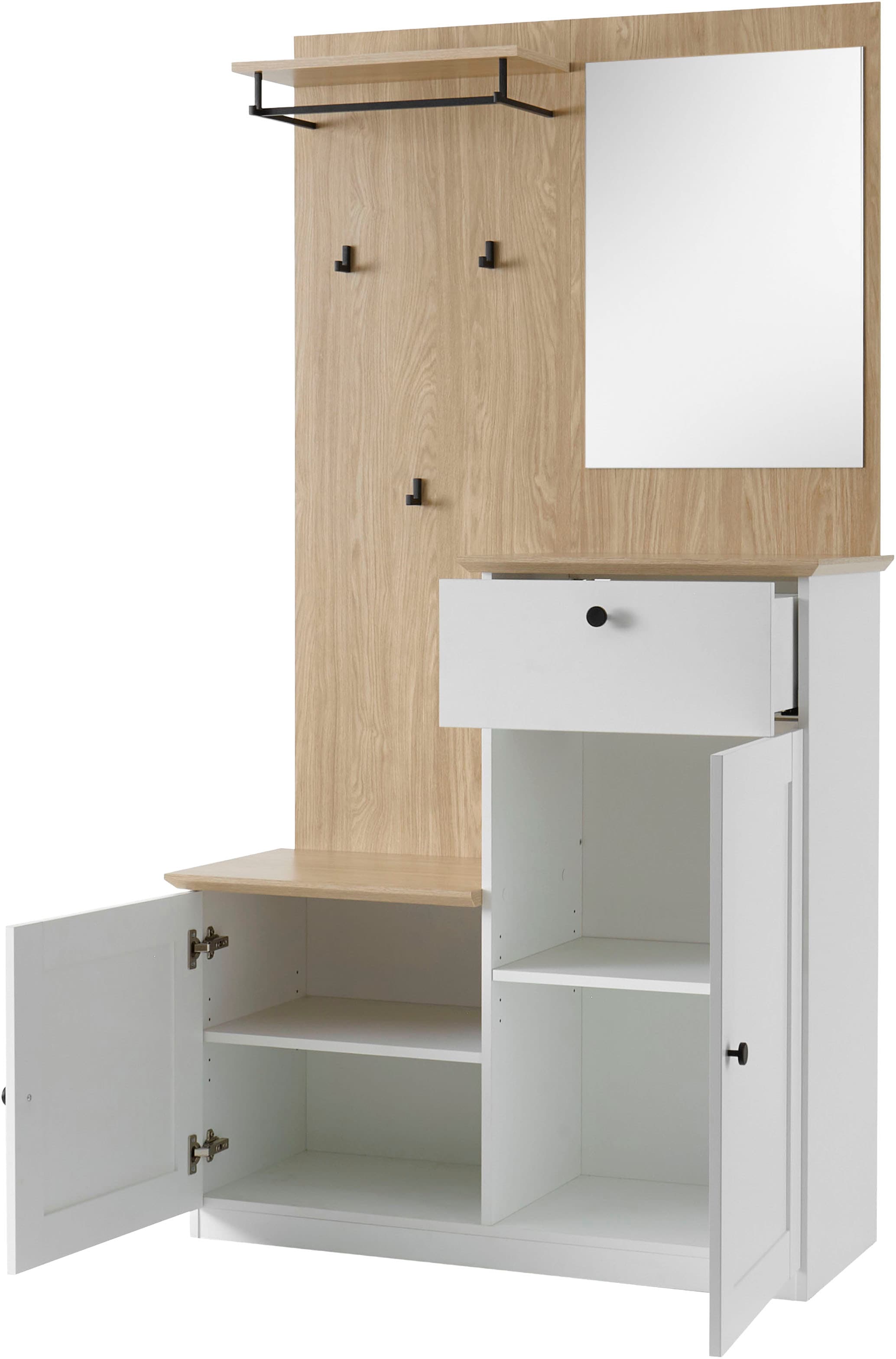 OTTO home Kompaktgarderobe »Brest, Garderobe im Landhausstil, Flurgarderobe, Dielenschrank« schwarze Metallgriffe, viel Stauraum, für kleine Räume geeignet