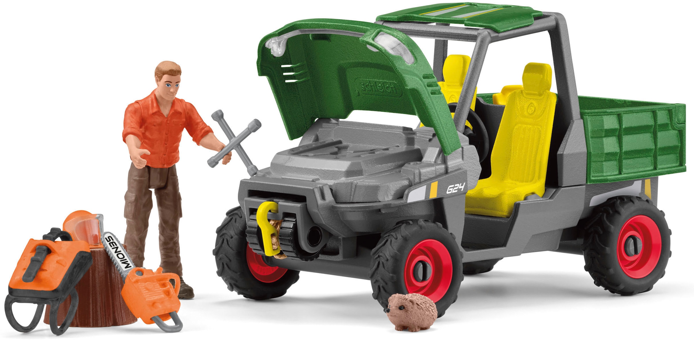 Schleich® Spielwelt »FARM WORLD, Waldbauer mit Fahrzeug (42659)«