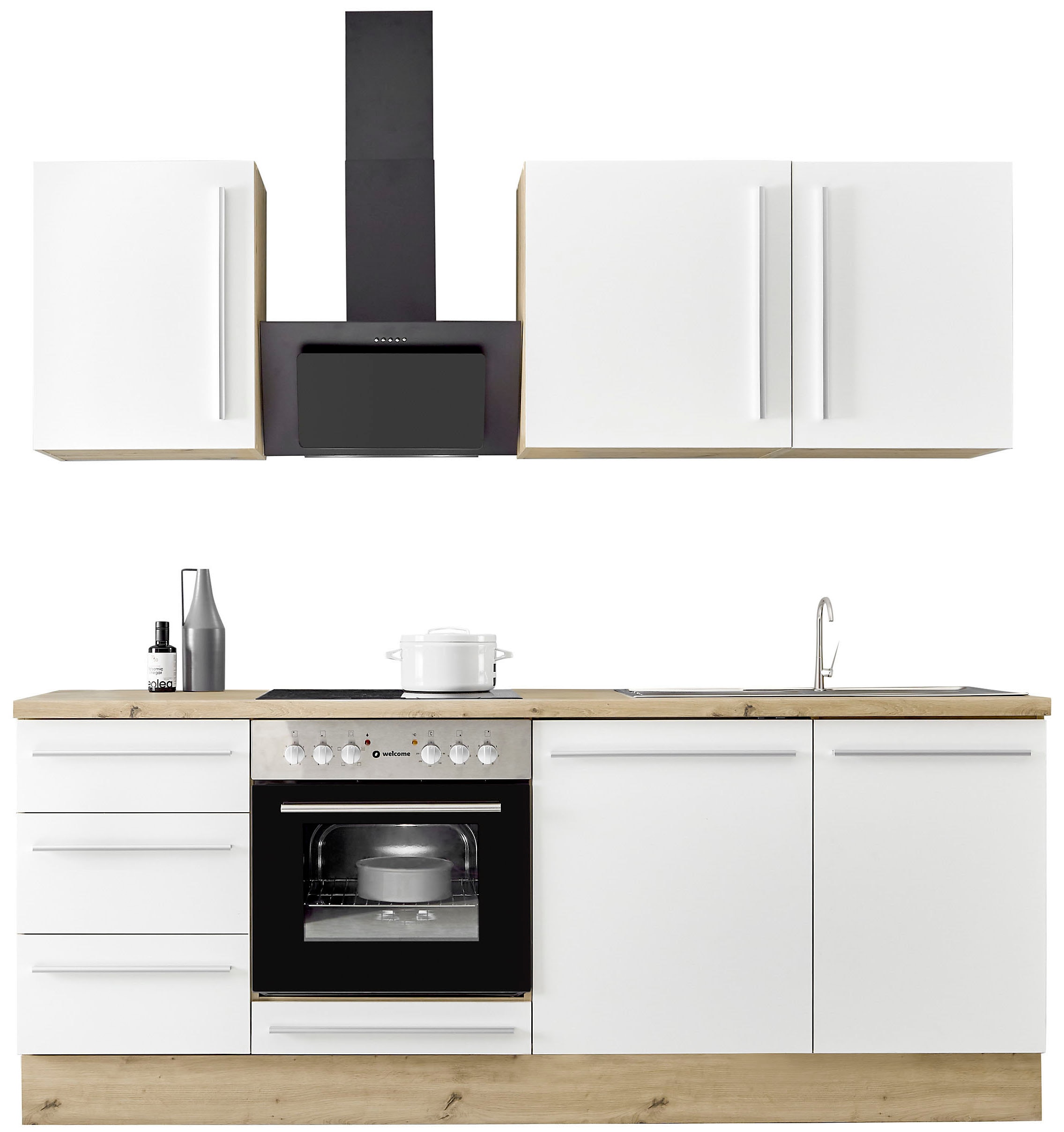 KOCHSTATION Küchenzeile »KS-Florida mit 38mm starker Arbeitsplatte«, Breite 220 cm, wahlweise mit E-Geräten, Soft-Close-Funktion