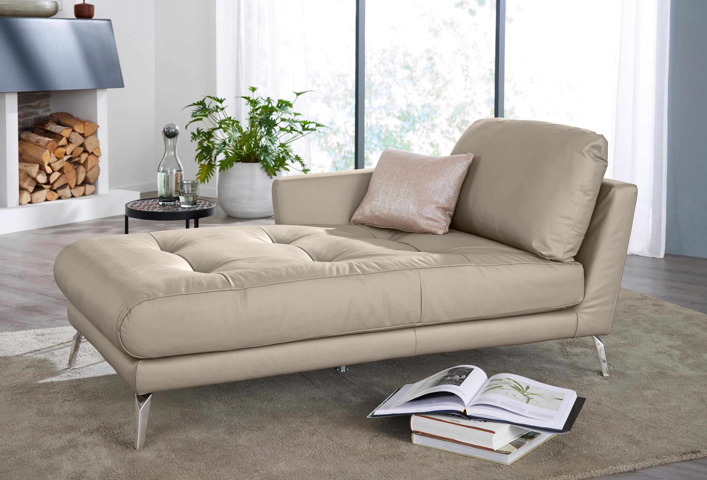 W.SCHILLIG Chaiselongue »softy«, mit dekorativer Heftung im Sitz, Füße Chrom glänzend