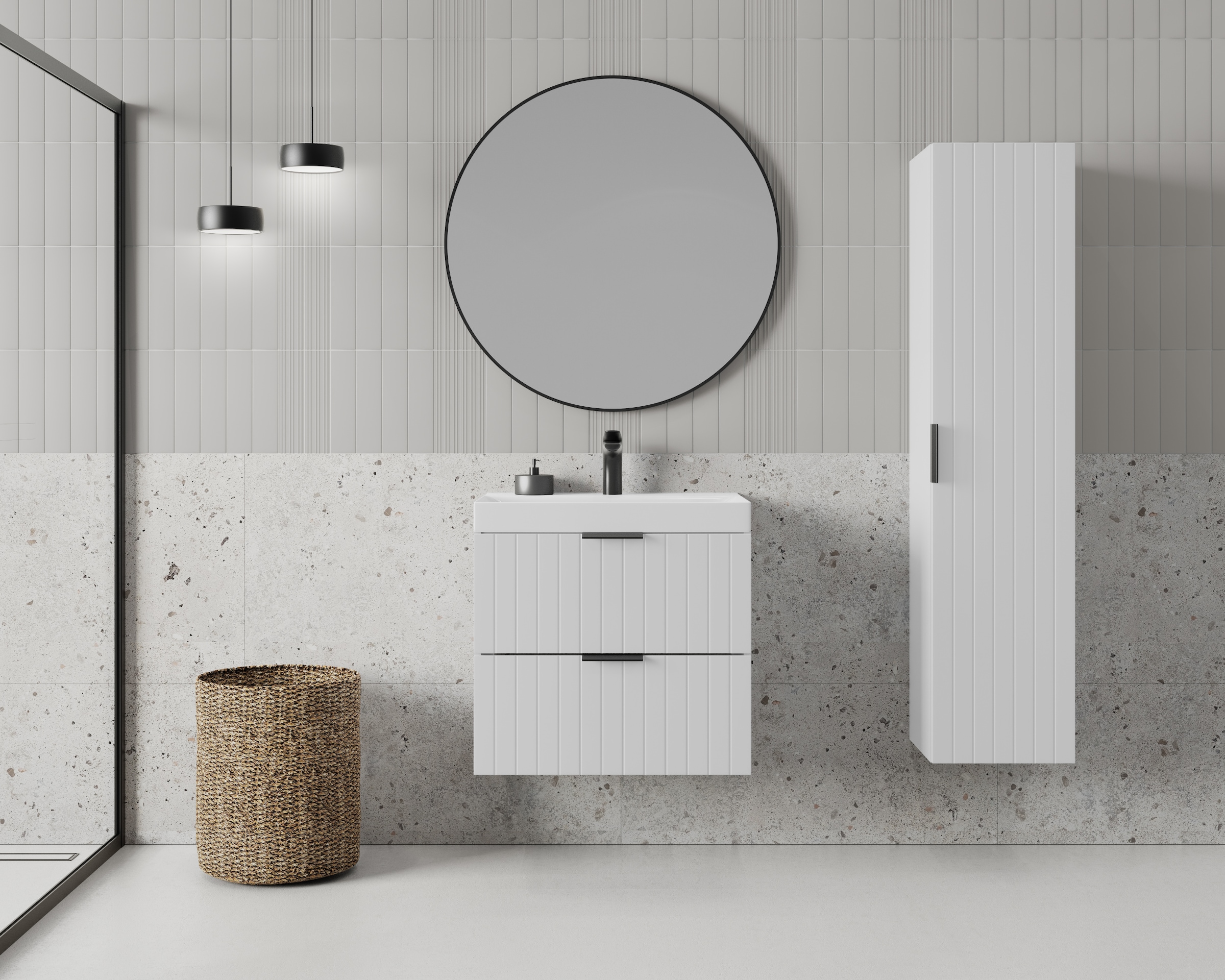 welltime Hängeschrank »HARMONY rechts/links montierbar, Breite 32 cm, modernes Design« Schrank mit 3 Einlegeböden, Soft-Close-Function, Paneeloptik