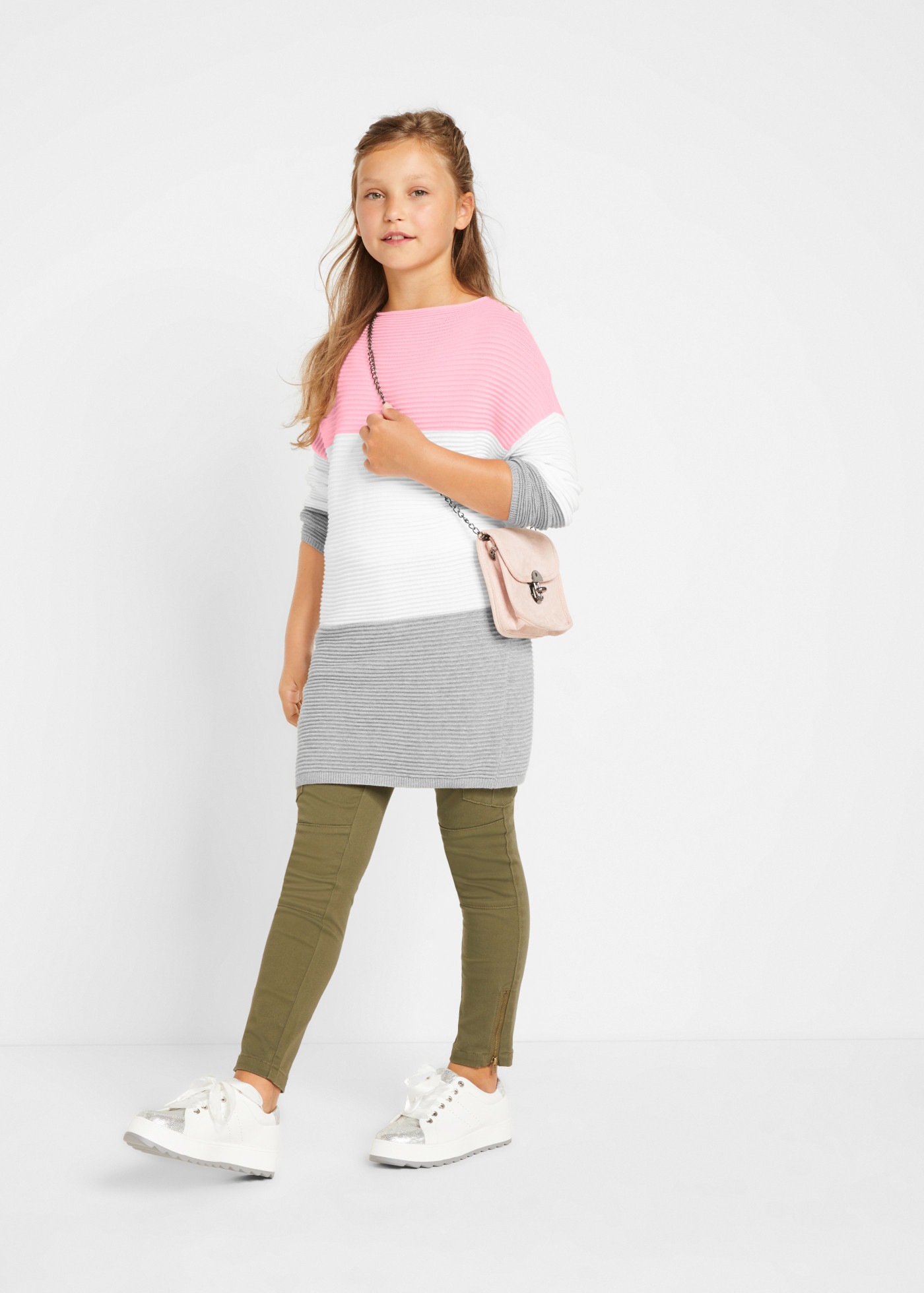 bonprix Longpullover für Mädchen, mit Blockstreifen, Regular Fit
