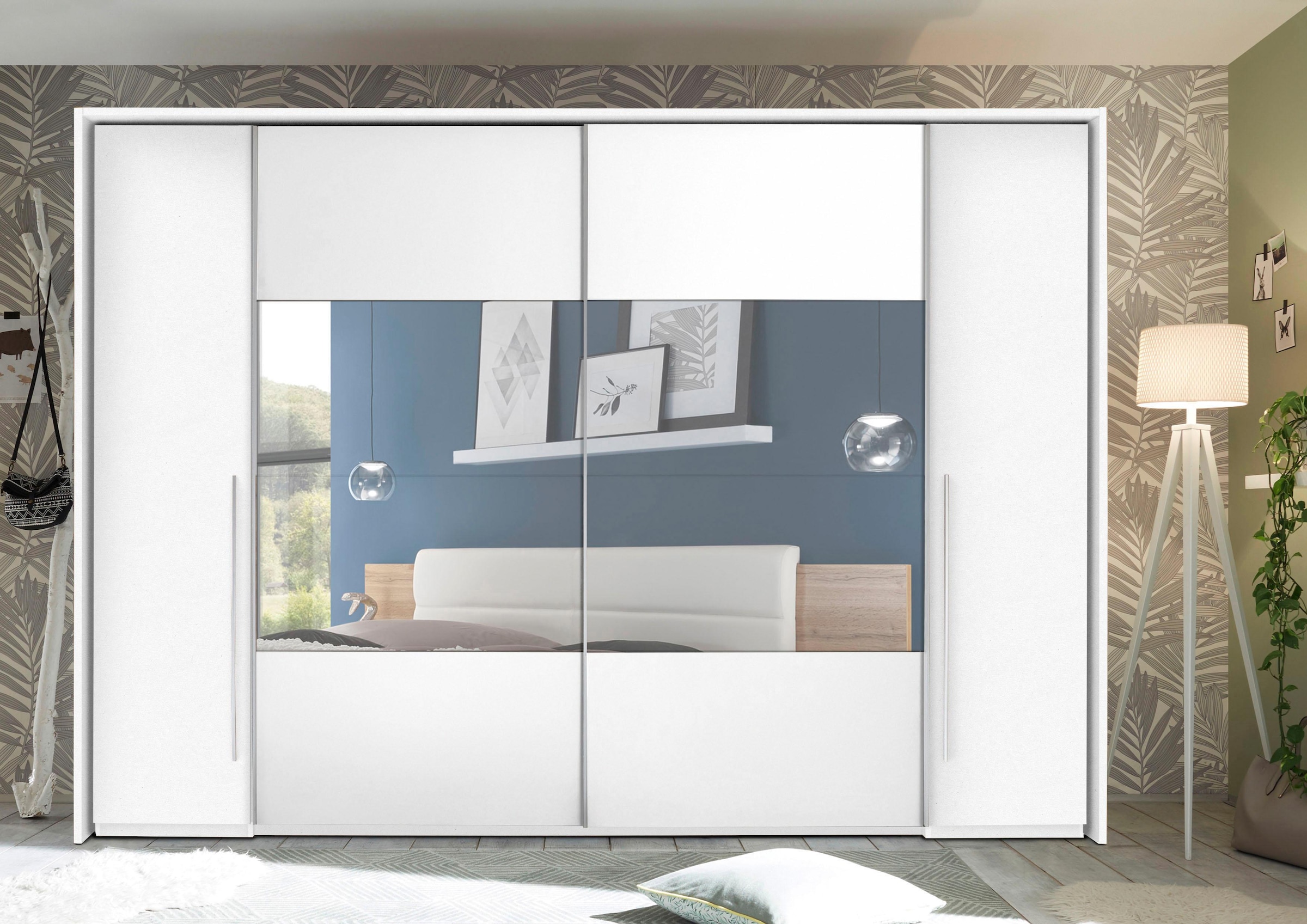 Schlafkontor Schwebetürenschrank »Kleiderschrank Drehtürenschrank Schrank Garderobe MEGA«, mit Dreh- und Schwebetüren und Spiegel, viele Böden