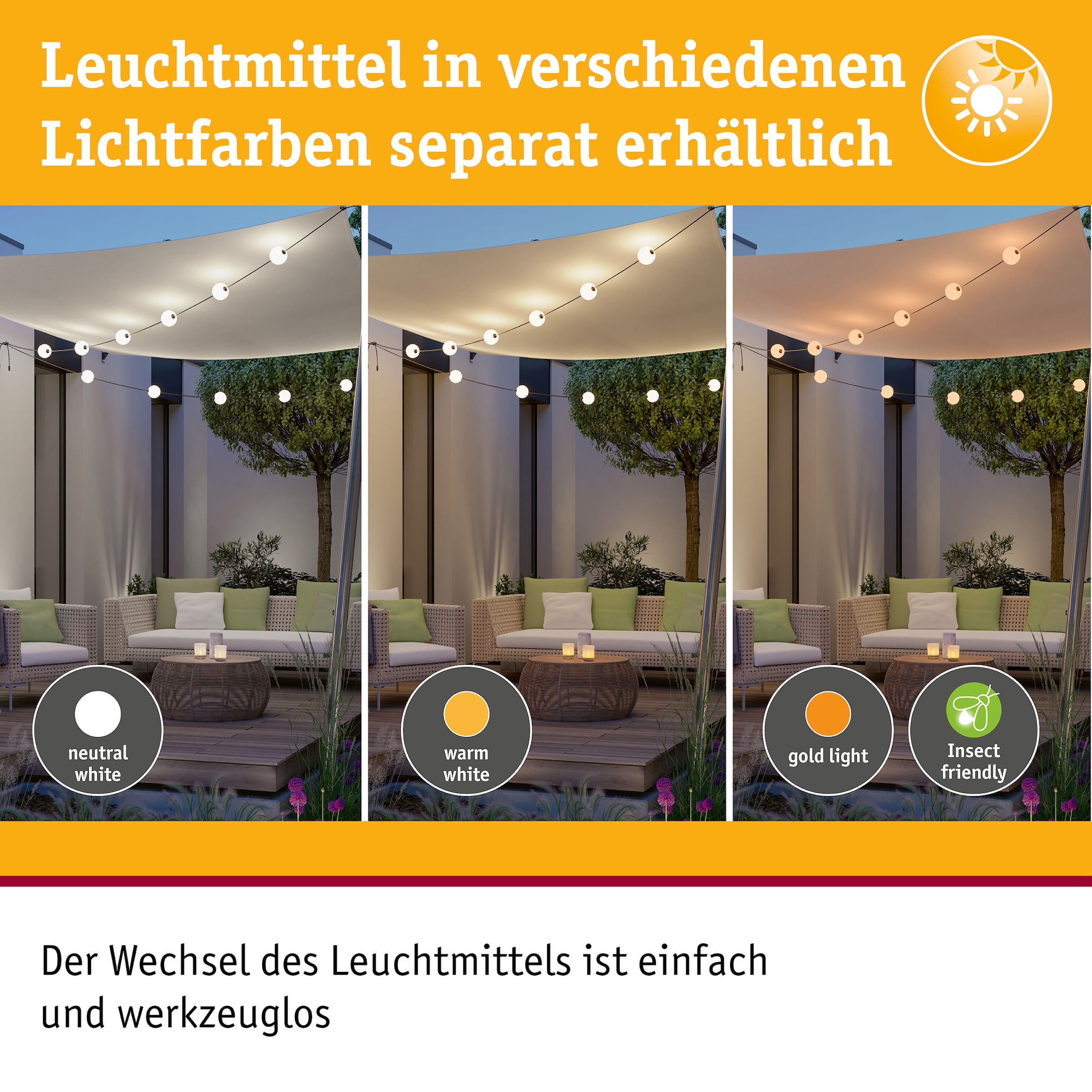 Paulmann LED-Lichterkette »Naima IP67 3000K 5,8m 6x60lm Schwarz« 6 Stk.-flammig spritzwassergeschützt