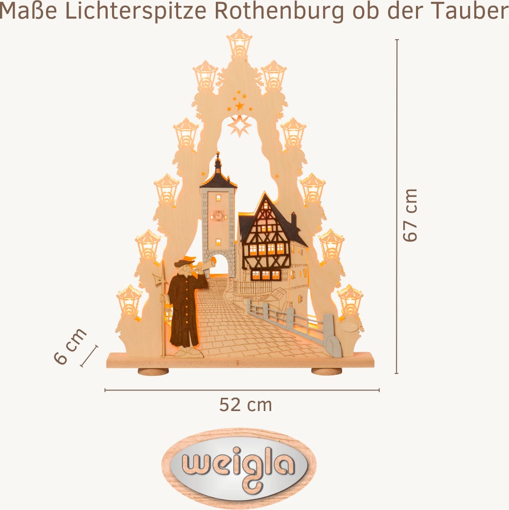 Weigla Schwibbogen »Rothenburg ob der Tauber, große Lichterspitze aus Holz, Fachwerkhaus«, Erzgebirge garantiert, Weihnachtsdeko Innen, Weihnachtsbeleuchtung