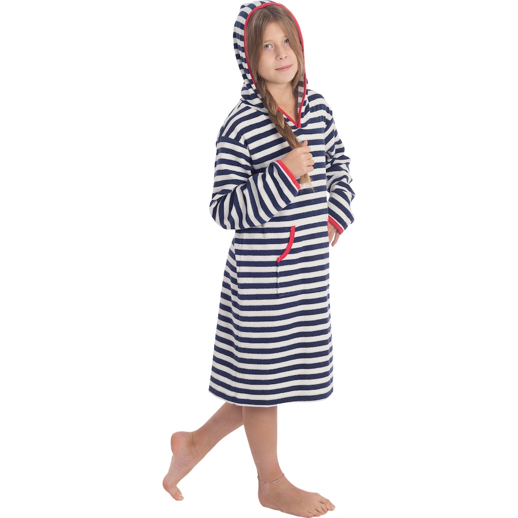 Wewo fashion Kinderbademantel »8017«, (1 St.), für Mädchen & Jungen, Badekleid, gestreift, mit Kapuze & Känguru-Tasche